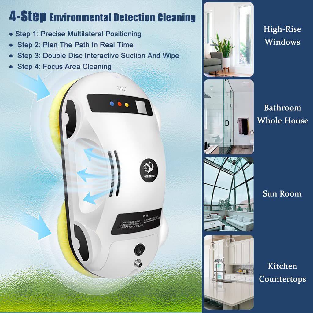 Smart Window Cleaning Robot with 3 Modes - Automatic Electric Glass Cleaner with Remote Control for Indoor/Outdoor Use - Perfect for High-Rise Buildings, Skylights & Hard-to-Reach Windows