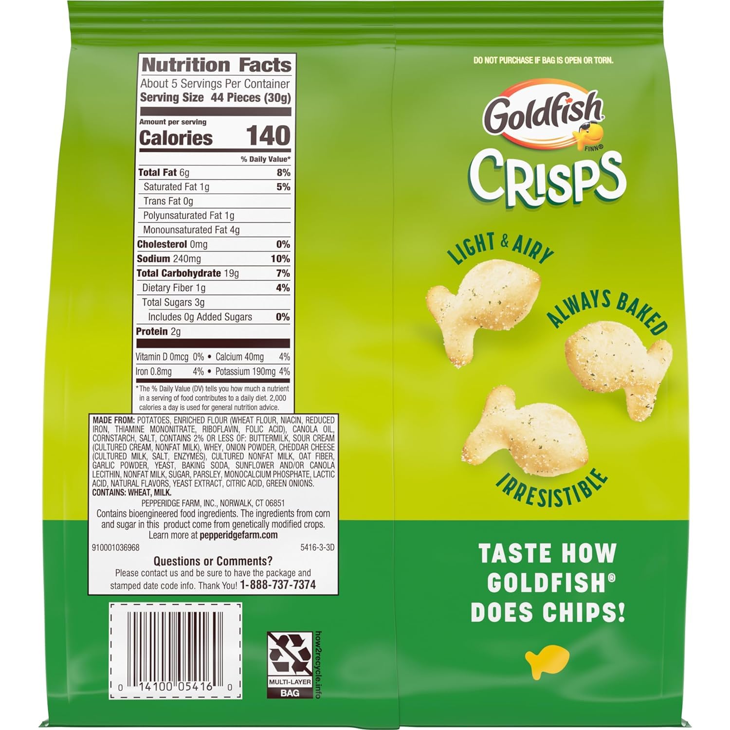 Goldfish Crackers Sour Cream & Onion Flavor - Baked Snack Chips, 6.25 Oz (Pack of 4) | Perfect for Lunchboxes, Office Snacks & Party Platters