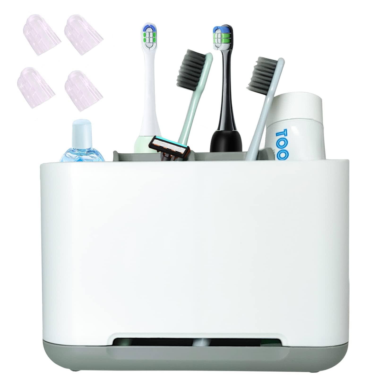 Electric Toothbrush Holder for Bathroom - Removable Plastic Toothbrush Organizer for Family Vanity Countertops (Grey) | Perfect for Bathroom Storage & Organization