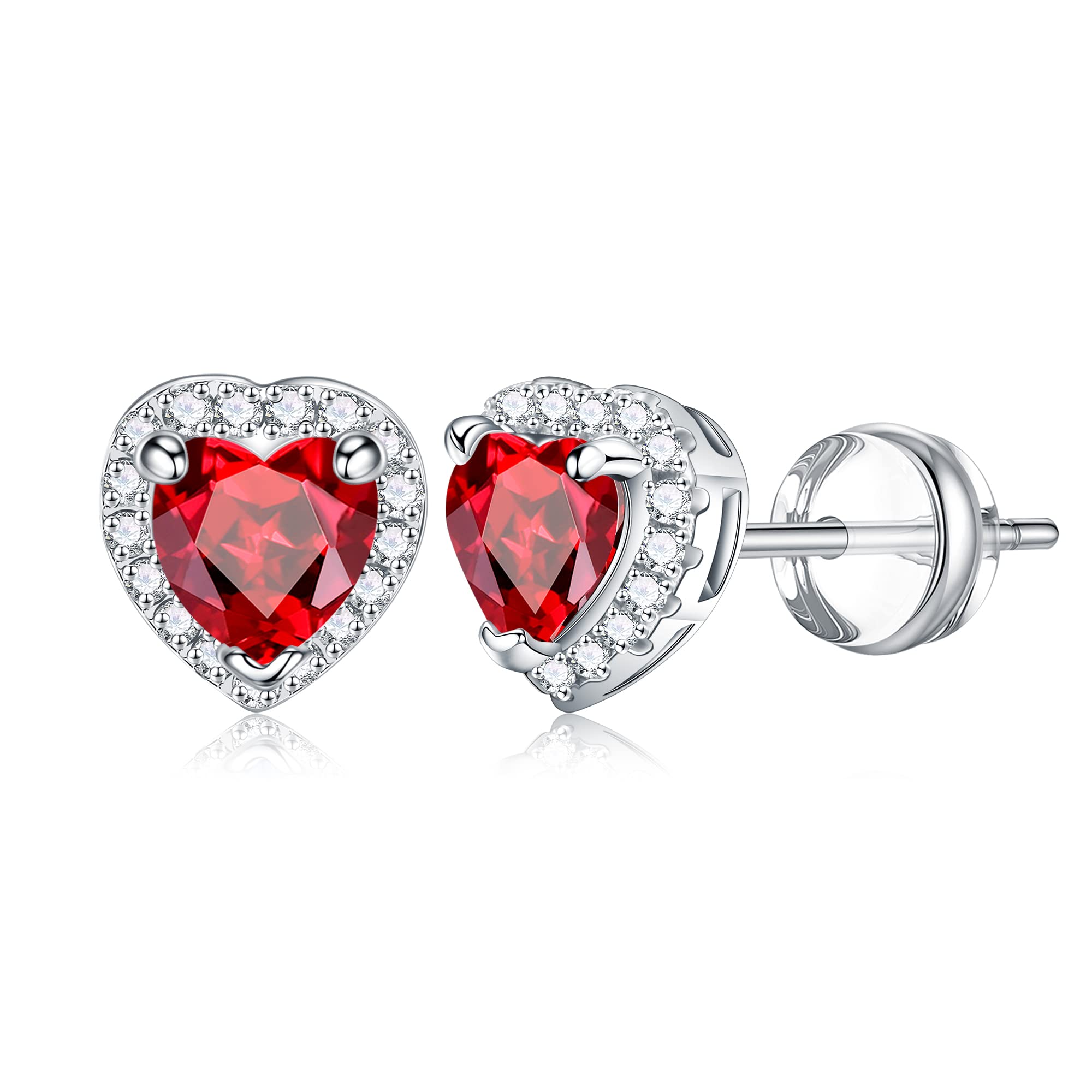 Heart Earrings for Women & Girls - S925 Sterling Silver Hypoallergenic Birthstone Stud Earrings | Sparkling Valentine's Day, Birthday Gift for Her | Perfect for Parties, Weddings & Everyday Wear