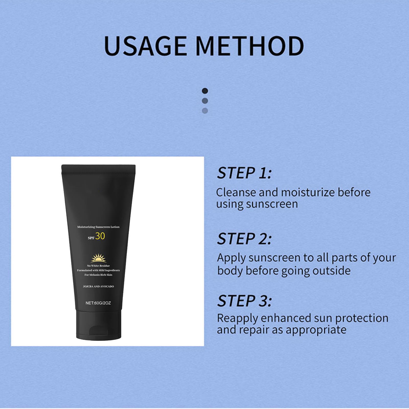 SPF30 Moisturizing Sunscreen Lotion for Dark Skin - Natural Face & Body Sun Protection with Hydrating Formula, Travel Size (60g x 3 Pack) - Perfect for Daily Use, Outdoor Activities & Vacation Essentials for Women, Kids & Men