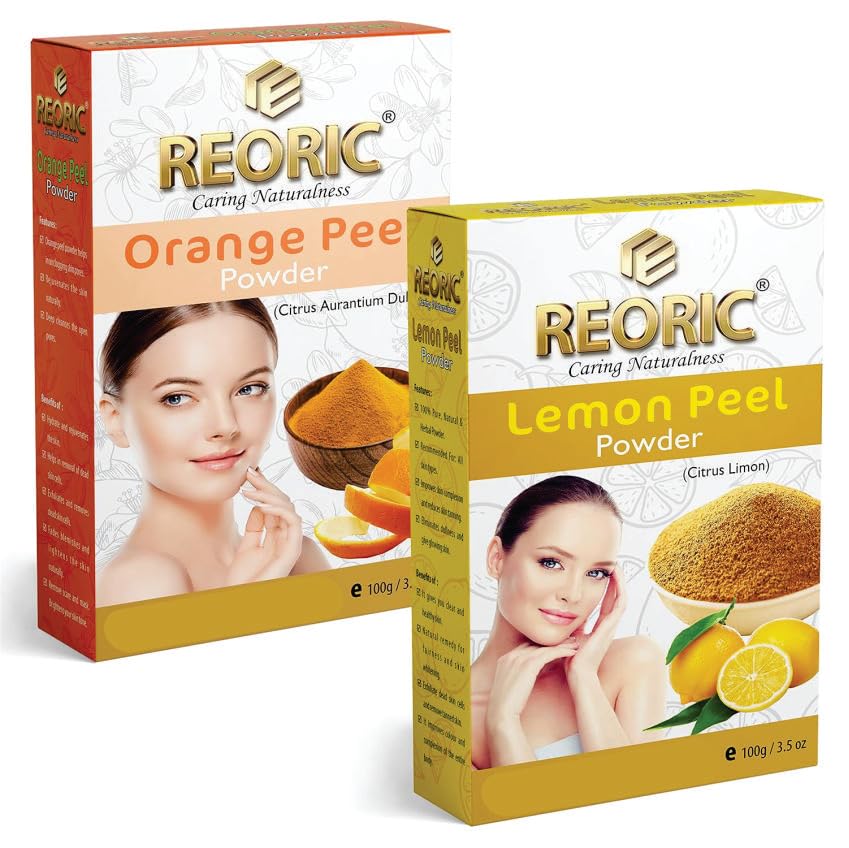 Organic Orange Peel Powder & Lemon Peel Powder for Face & Skin Care - Oil Control & Skin Whitening | 100% Natural, Vegan, Chemical-Free (200g, Pack of 2) | DIY Face Masks, Scrubs & Brightening Treatments