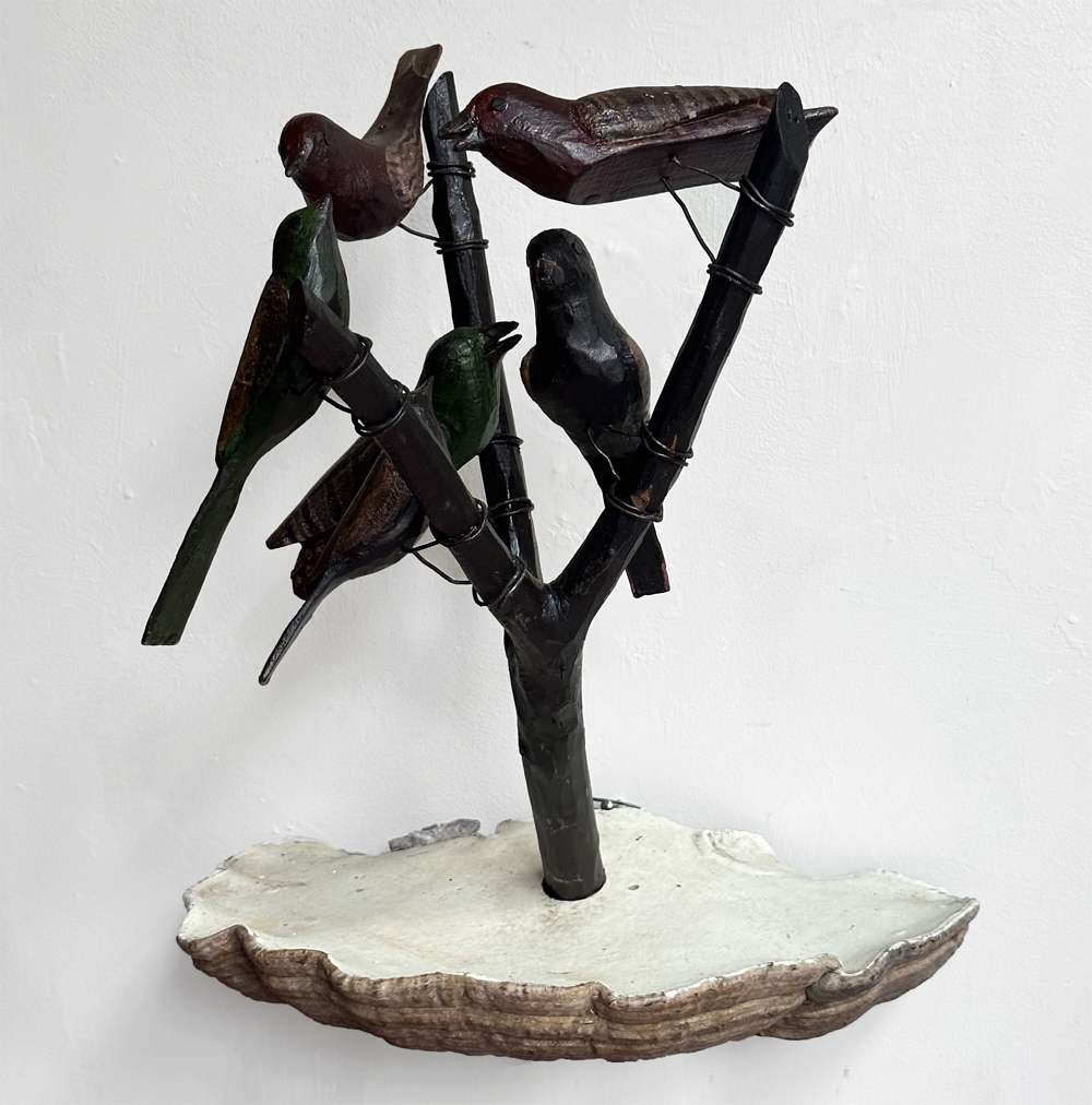 Antique Black Forest Wood Carving - Handcrafted Birds on Branches Decor | Vintage Home Decor, Rustic Cabin Accent, Nature-Inspired Collectible