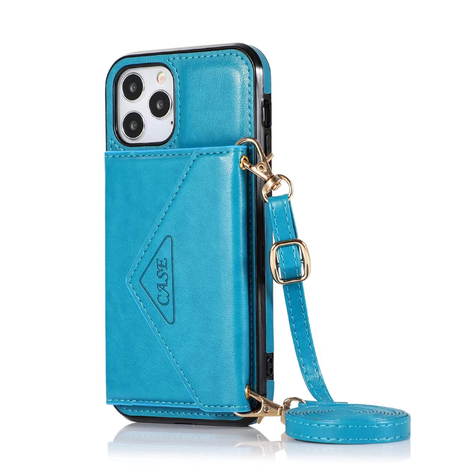 Premium Leather Crossbody Phone Case for iPhone 13 Pro/12/11 Pro Max/Mini/XS/XR/7/8 Plus/SE2 - Multi-Functional Card Holder & Stand (Blue) | Perfect for Travel, Shopping & Everyday Use