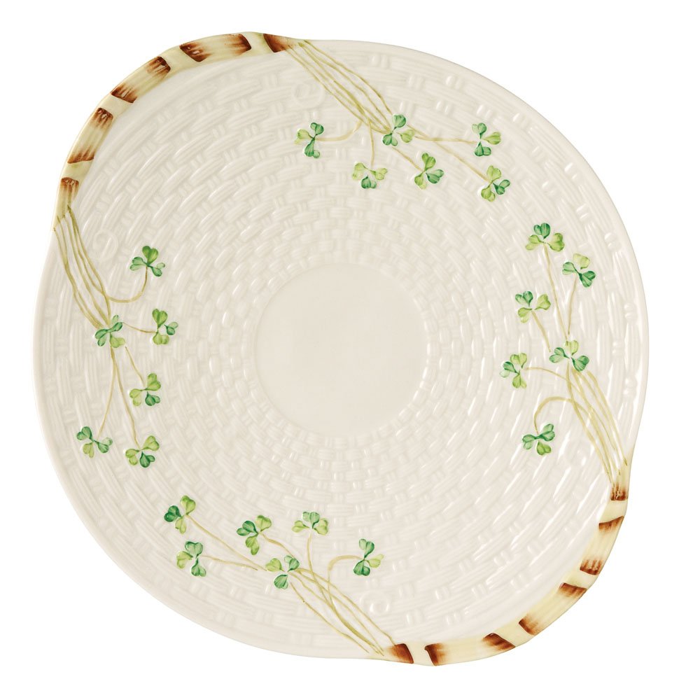 Belleek Group Shamrock Bread Plate - 11.25 Inch White Ceramic Serving Dish for St. Patrick's Day, Irish Themed Parties & Home Decor