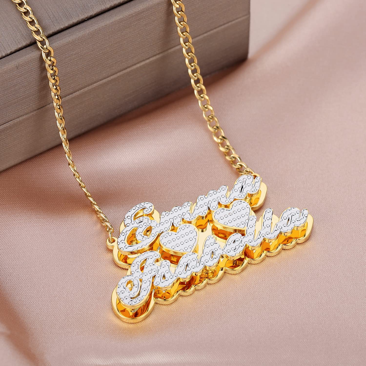 Personalized Double Plated Name Necklace for Couples - Custom Nameplate Pendant Jewelry for Boyfriend, Girlfriend, Women & Men - Romantic Birthday & Anniversary Gift for Her/Him - Perfect for Date Nights, Valentine's Day & Special Occasions