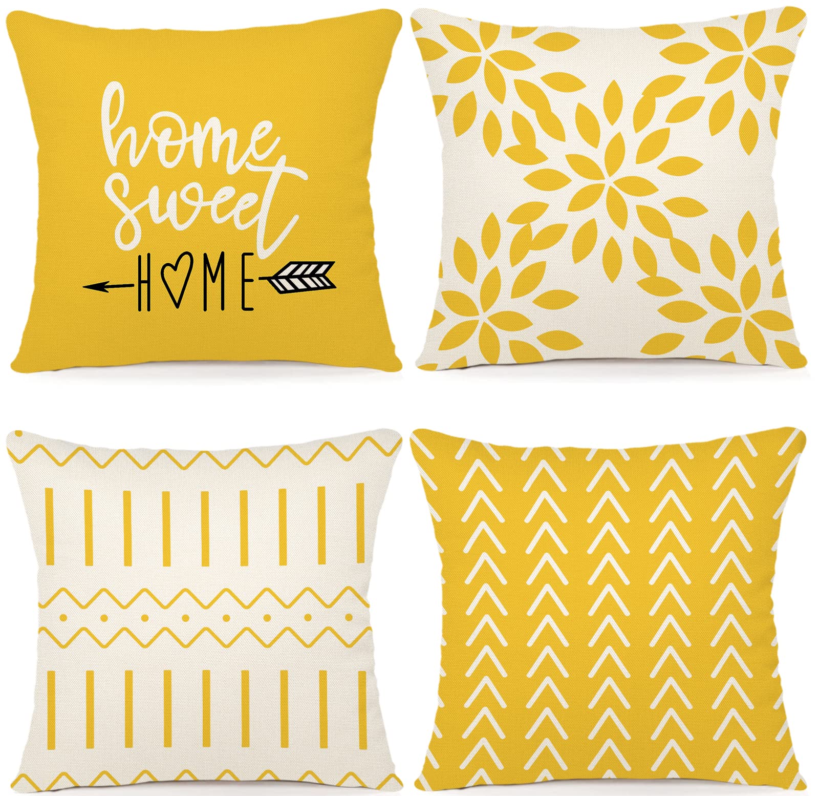 YCOLL 20x20 Inch Linen Pillow Covers Set of 4 - Modern Decorative Throw Pillow Covers for Sofa, Couch, Bed & Car - Breathable Outdoor/Indoor Use - Yellow Home Decor Accent for Living Room, Patio & Travel