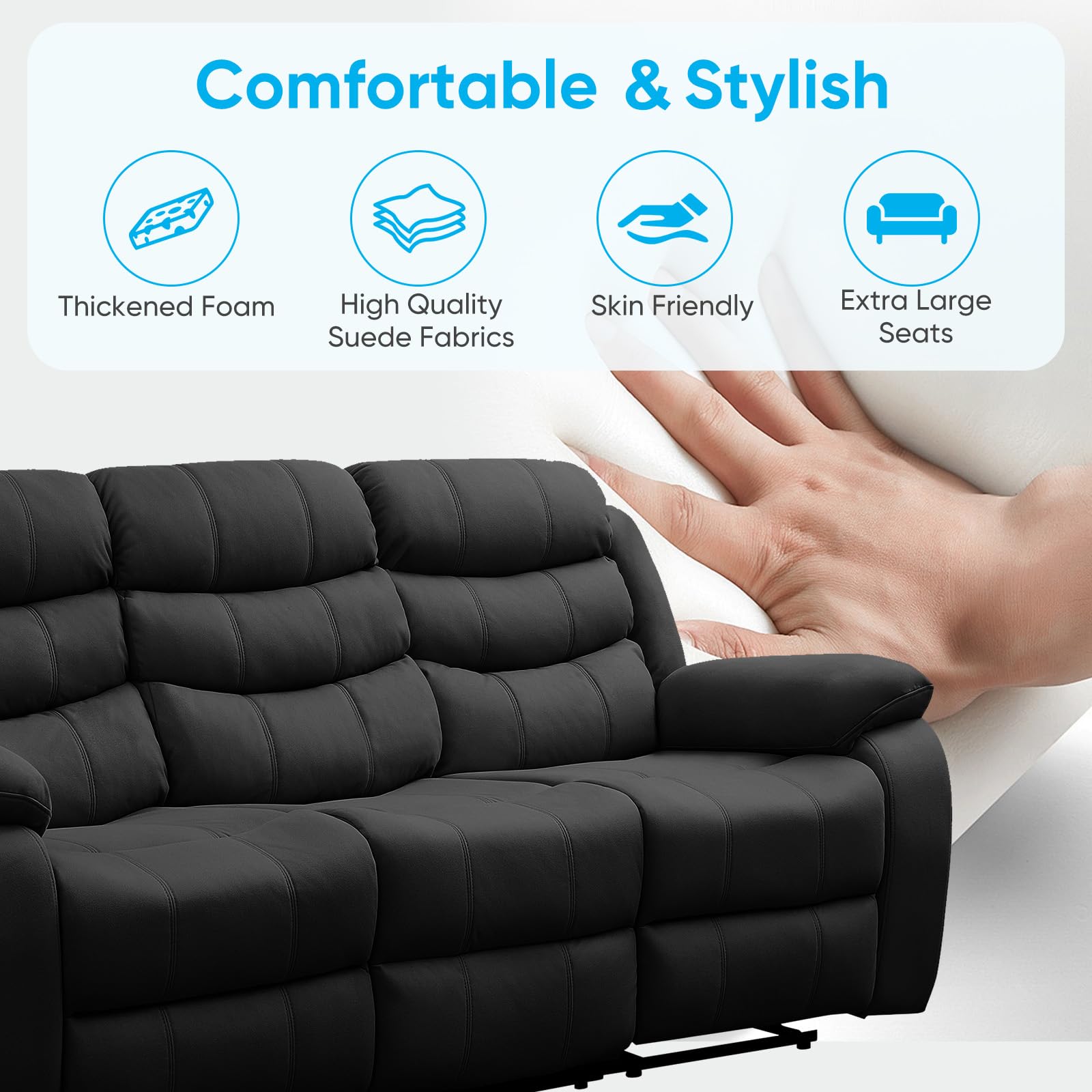 Mjkone 3-Seater Recliner Sofa with Adjustable Backrest & Drop Down Table - Modern Convertible Living Room Couch with Dual Cup Holders for Home Theater - Dark Grey - Perfect for Movie Nights & Family Relaxation