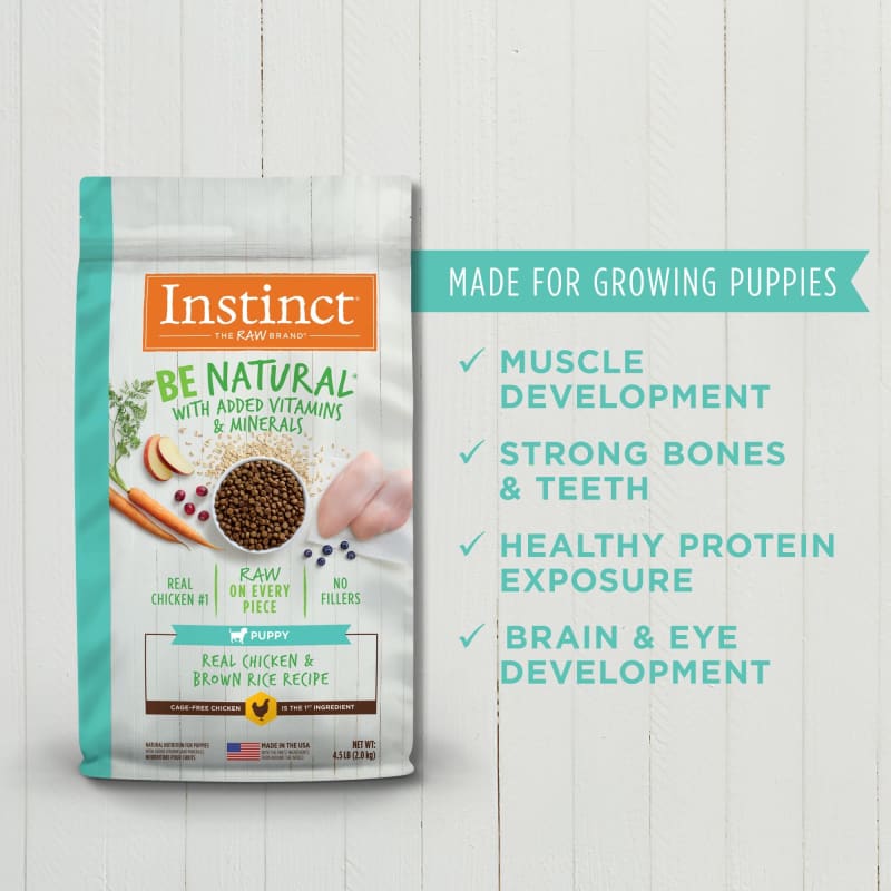Instinct Be Natural Puppy Real Chicken & Brown Rice Recipe Dry Dog Food - Grain Free, High Protein for Puppies (4lb & 20lb) - Perfect for Growing Dogs & Training Treats