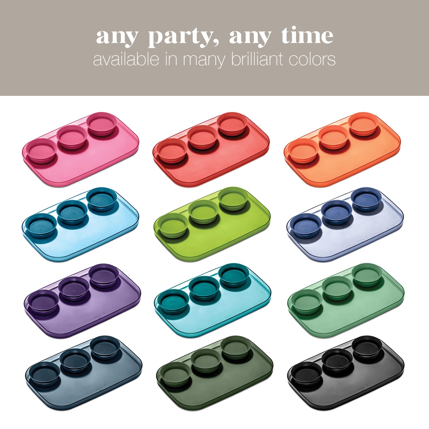 Madesmart 3-Bowl Serving Tray for Appetizers, Snacks & Party Food - Reusable Collapsible Removable Multipurpose Bowls - Translucent Carbon Design - Perfect for Entertaining, Picnics & Home Organization