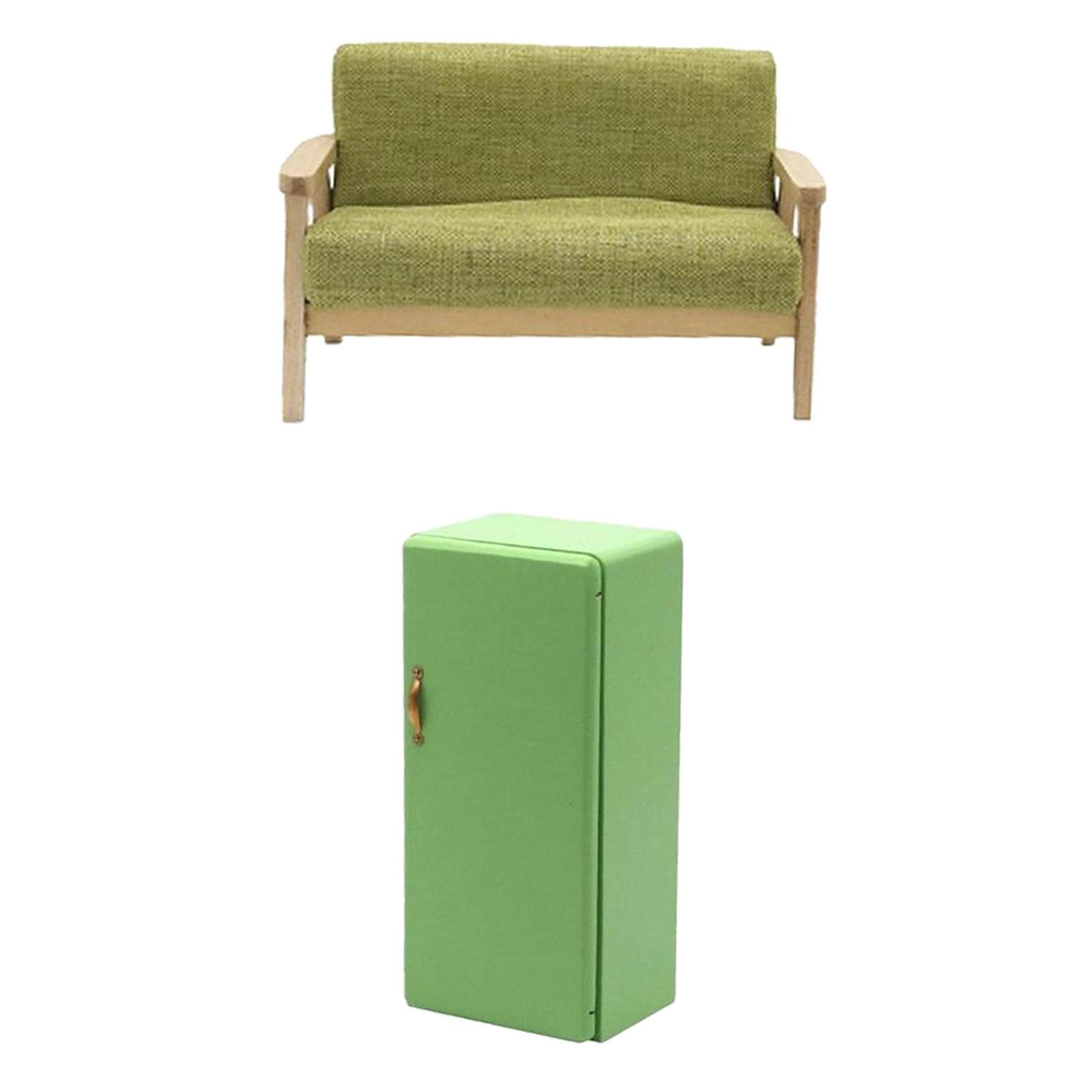 Handmade Nordic Style Miniature Dollhouse Furniture Set - 12-Piece Upholstered Sofa & Refrigerator Toy Collection for Kids | Perfect for Dollhouse Decor, Kids Pretend Play & Miniature Home Display