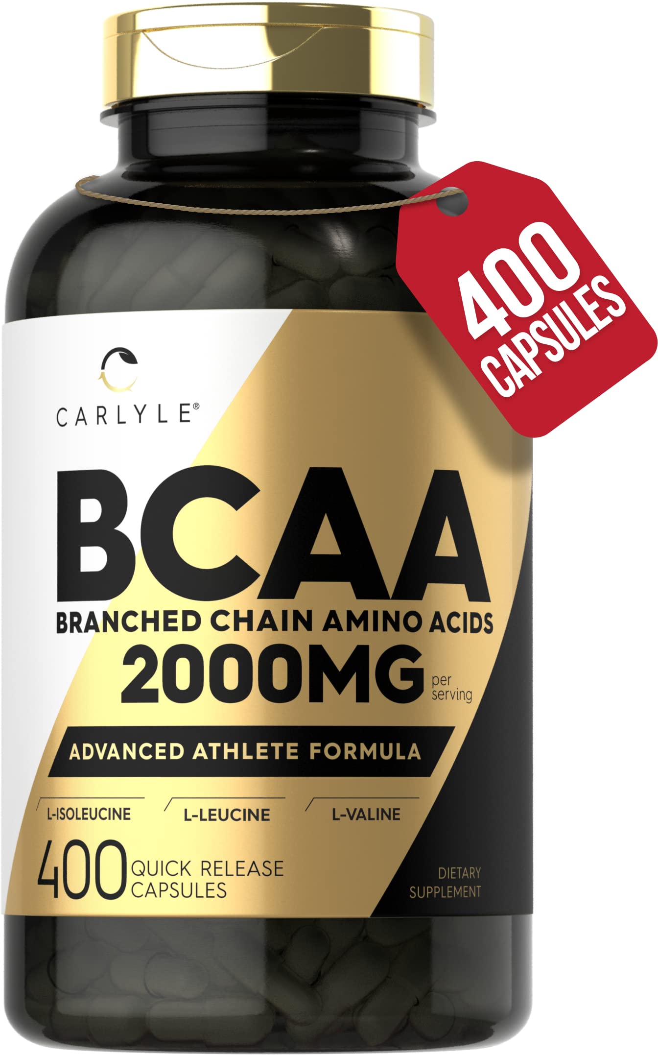 Carlyle BCAA Amino Acids 2000mg Capsules | 400 Count | Non-GMO, Gluten Free Branched Chain Amino Acid Supplement for Muscle Recovery & Workout Performance | Pre & Post Workout, Bodybuilding, Fitness