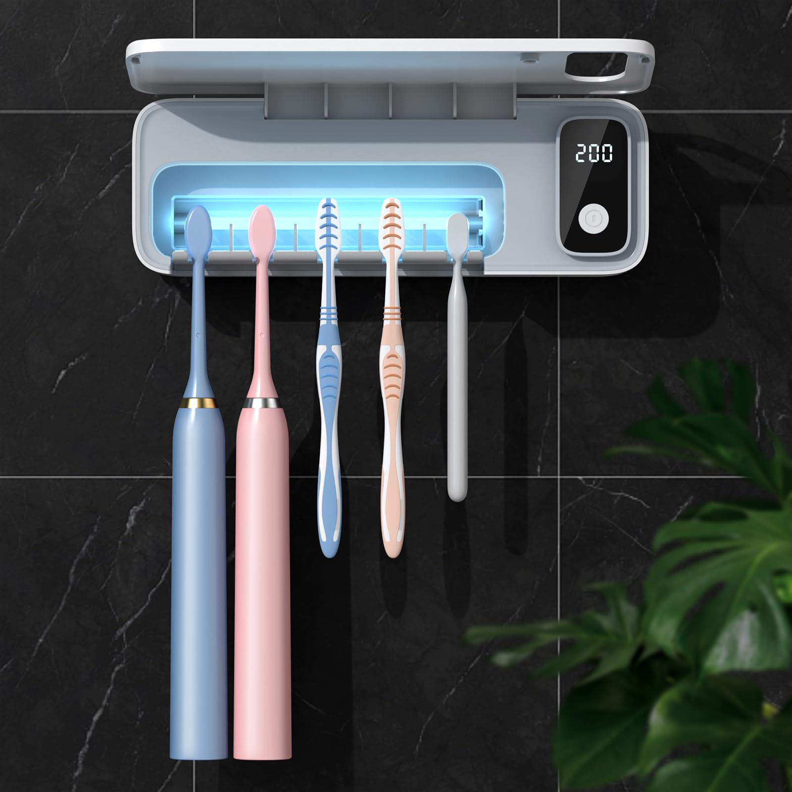 StarWin UV Toothbrush Sanitizer & Holder - 5 Slot Wall Mounted Bathroom Organizer with Timer, Cordless & No Drilling Needed | Perfect for Family Oral Hygiene, Travel & Small Space Storage