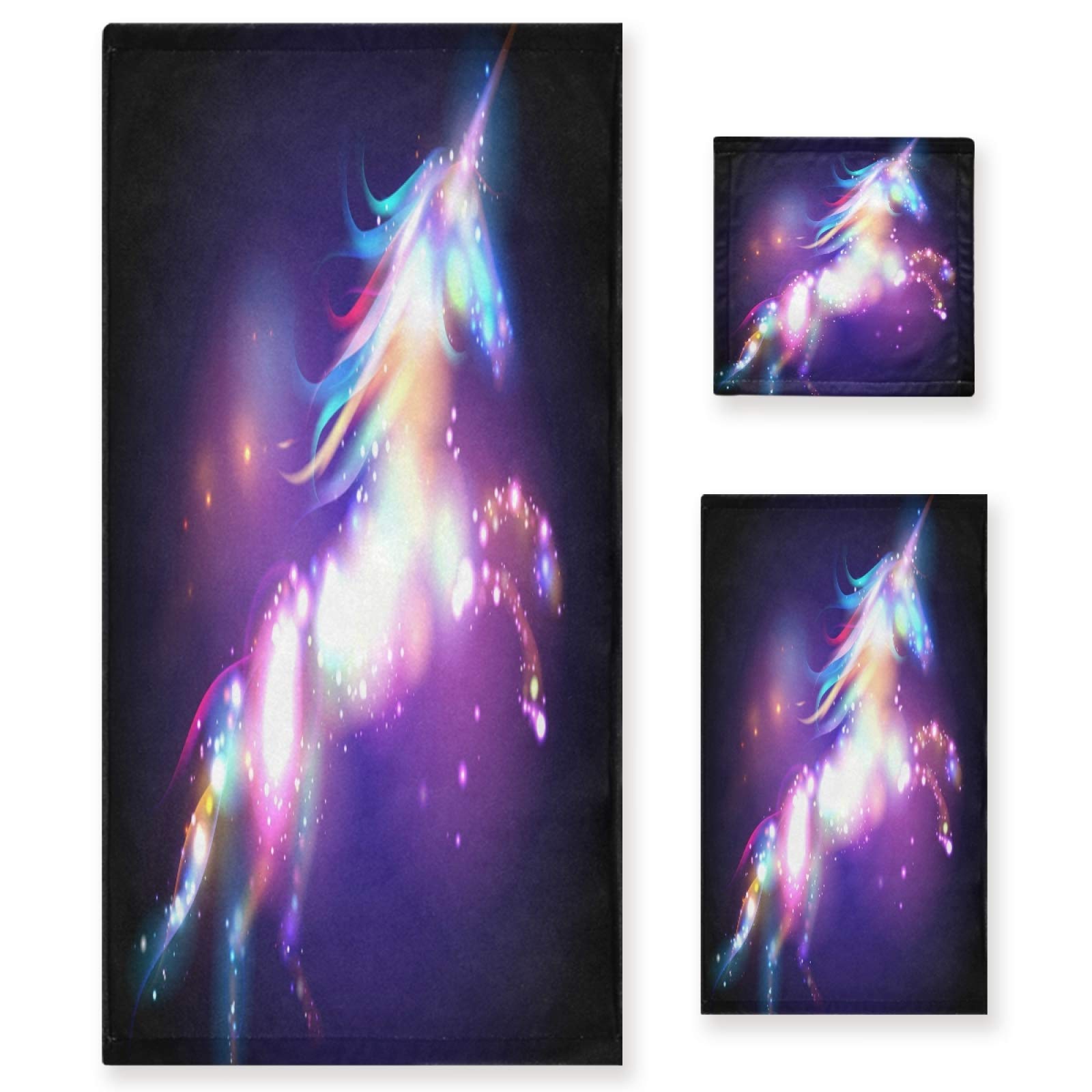 Blueangle Galaxy Unicorn Horse 3-Piece Bath Towel Set - Super Soft & Absorbent Cotton Bath, Hand & Wash Towels | Fade Resistant | Perfect for Kids Bathroom, Spa Day & Gift Giving