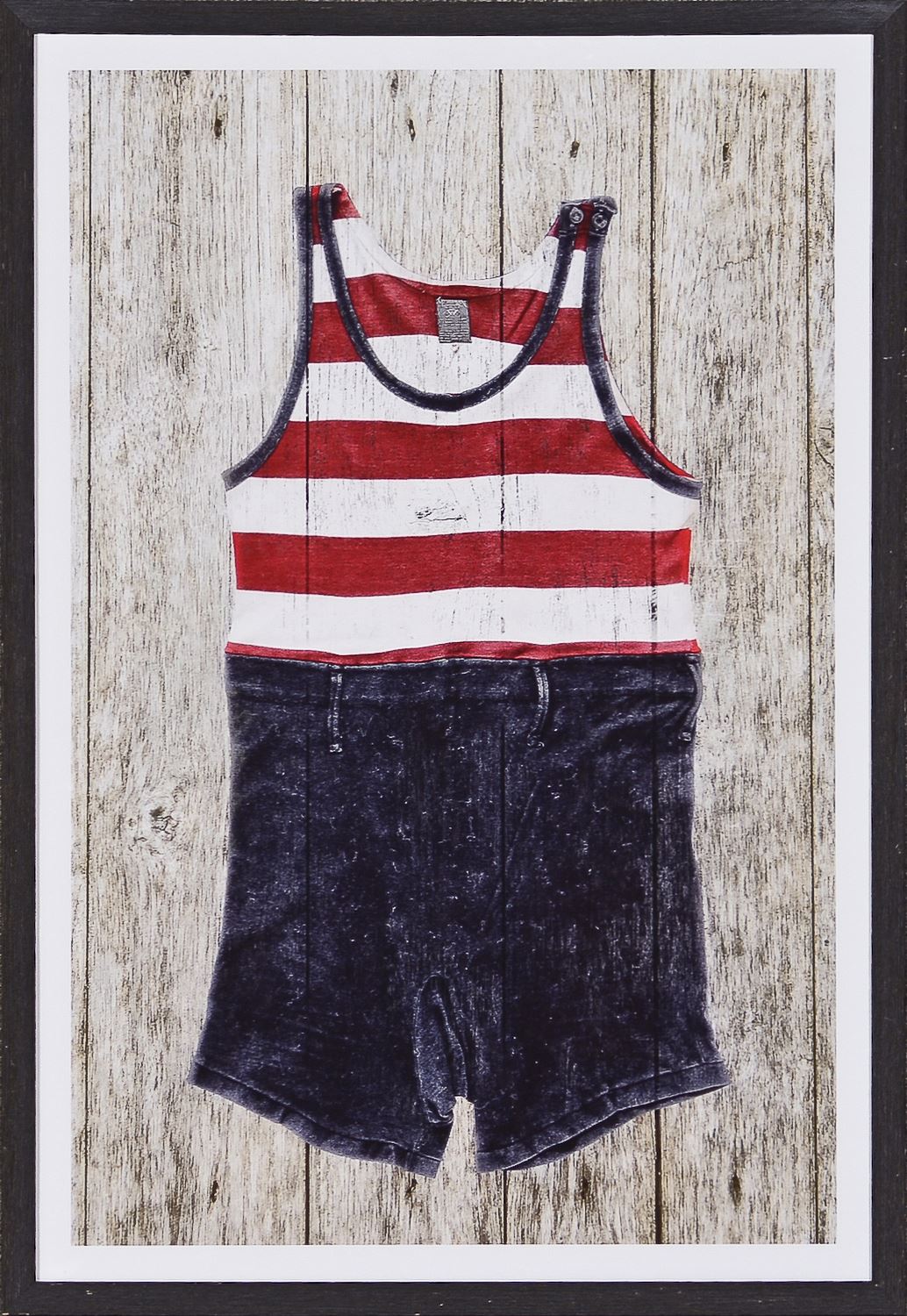 Vintage Swimsuit His Framed Art Print with Glass - Perfect for Beach House Decor, Bathroom Wall Art & Retro Style Home Decorating