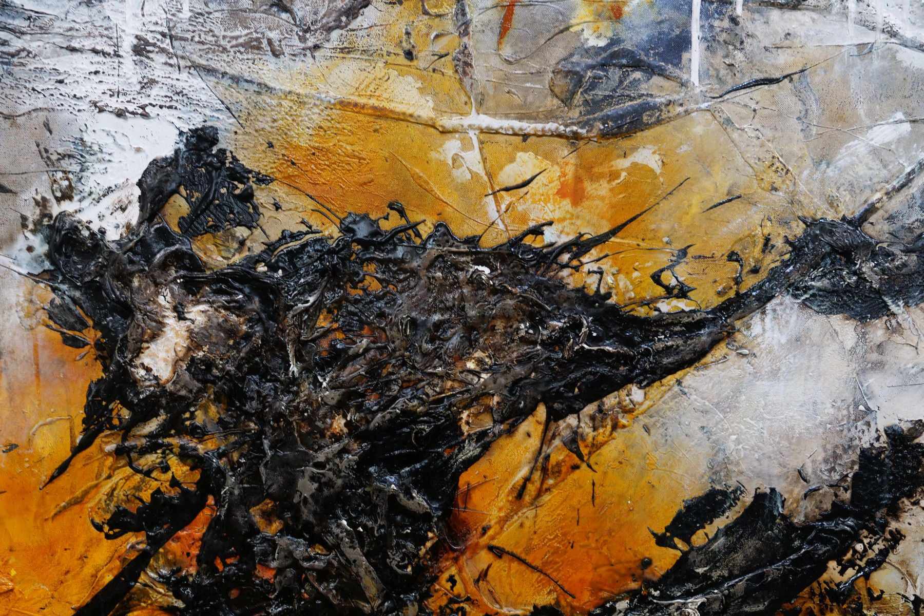 Grunged Sienna 270cm x 120cm Abstract Textured Canvas Painting in Black - Perfect for Modern Living Room & Office Wall Decor
