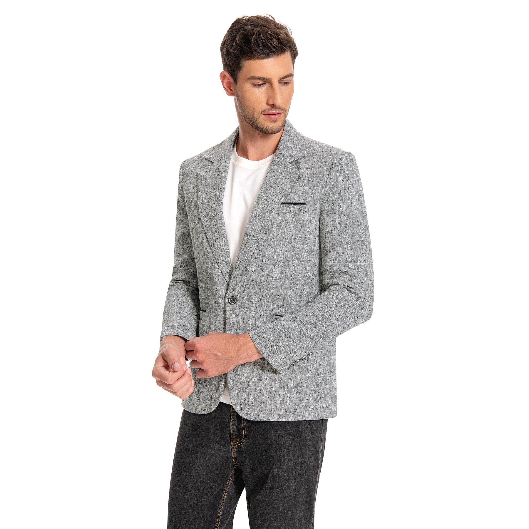 Men's Grey Notch Lapel Single Breasted Blazer - Slim Fit Business Suit Jacket for Office, Wedding & Formal Events