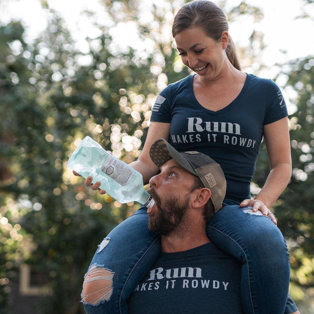 Women's Rum Makes It Rowdy V-Neck T-Shirt - Midnight Navy | Casual & Party Wear | Soft Cotton Comfort