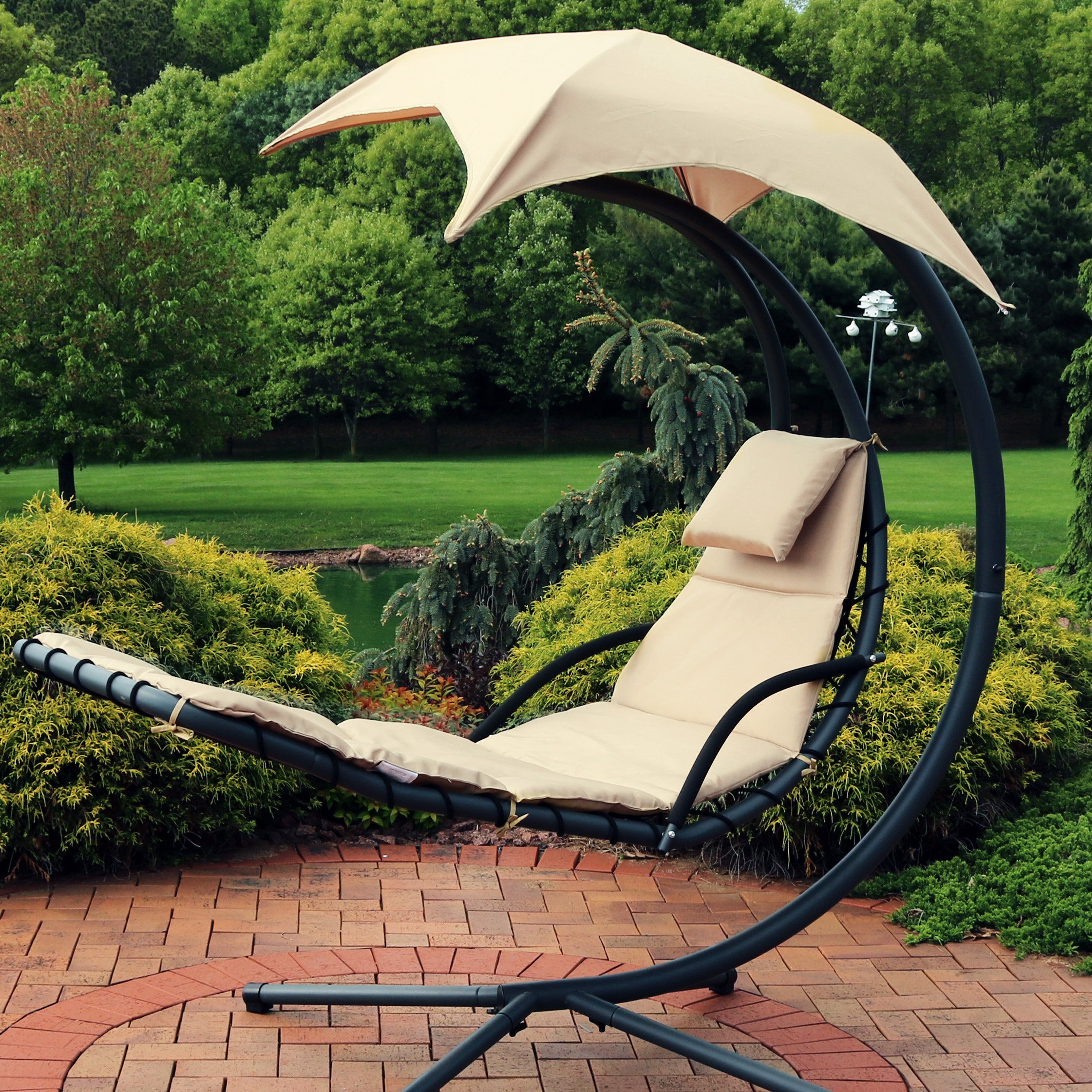 Sunnydaze Hanging Lounge Chair Replacement Cushion & Umbrella Set - Outdoor Patio Furniture Accessories for Poolside, Beach, and Garden Relaxation
