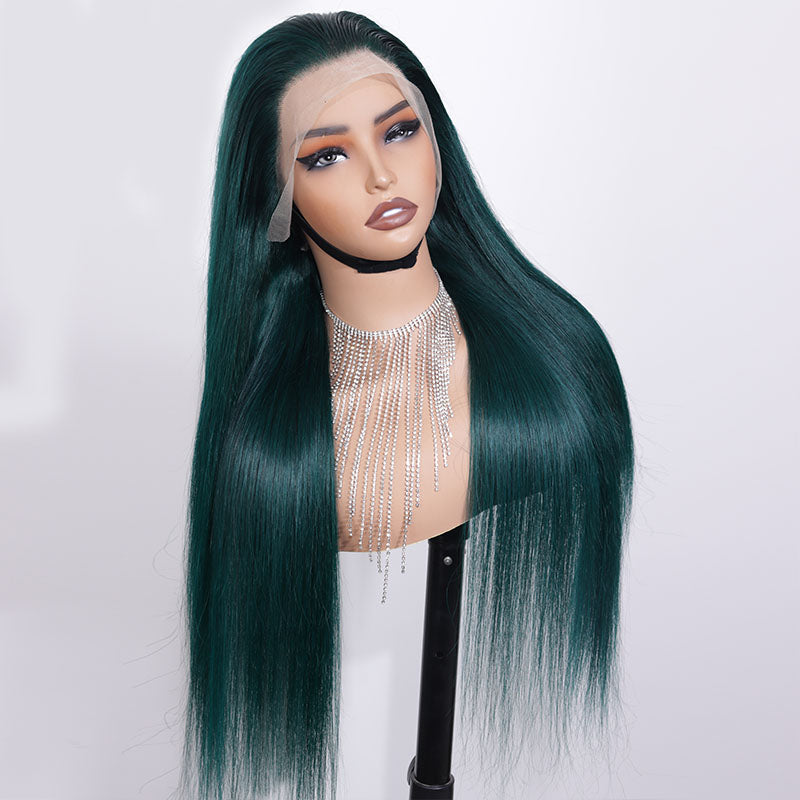 Eullair Dark Green Glueless Lace Frontal Human Hair Wig - Fashionable & Affordable Synthetic Hairpiece for Women | Perfect for Daily Wear, Cosplay, and Special Occasions