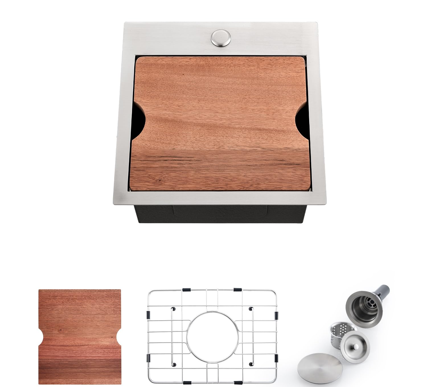 Stainless Steel Drop-In Bar Sink 15x15 Inches - Single Bowl Small Workstation Kitchen Sink for Bars, Restaurants & Home Use