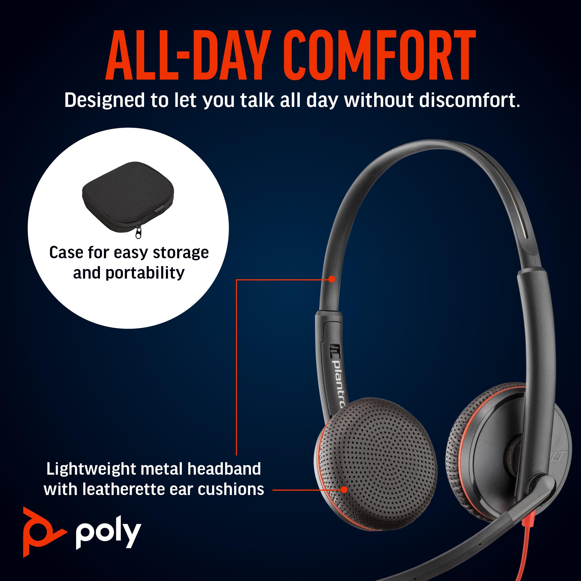 Plantronics Poly Blackwire 3225 Wired Headset with Noise-Canceling Mic - Stereo USB & 3.5mm Headphones for PC, Mac, Mobile - Compatible with Teams, Zoom Calls & Online Meetings - Office, Home Office & Remote Work Headset (Amazon Exclusive)