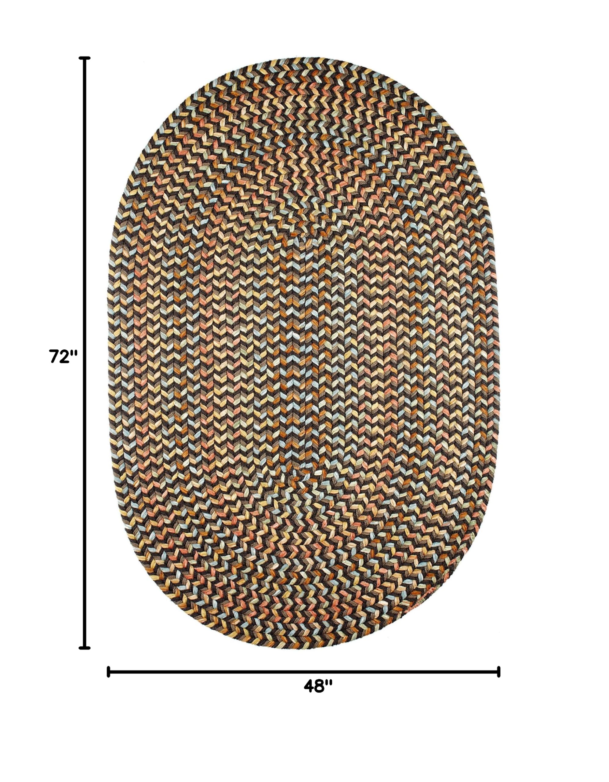 Super Soft Confetti Braided Area Rug - Traditional Brown Velvet 4' x 6' Oval Rug for Living Room, Bedroom & Home Decor