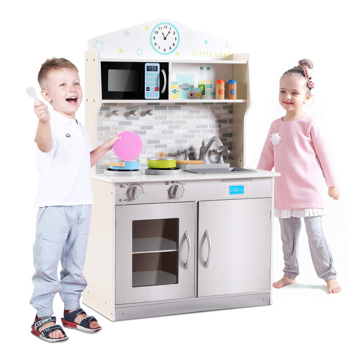 Wooden Kids Kitchen Playset with Cookware, Utensils, Removable Sink & Microwave - Pretend Play Toy for Toddlers Ages 3+ - Perfect Gift for Boys & Girls - Fun Role-Playing for Home & Preschool Learning