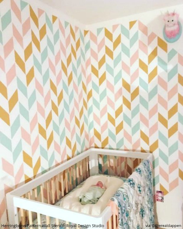 Herringbone Pattern Wall Stencils - Reusable DIY Painting Template for Home Decor, Geometric Wall Art, Accent Walls | Perfect for Living Room, Bedroom, Nursery & Office Design