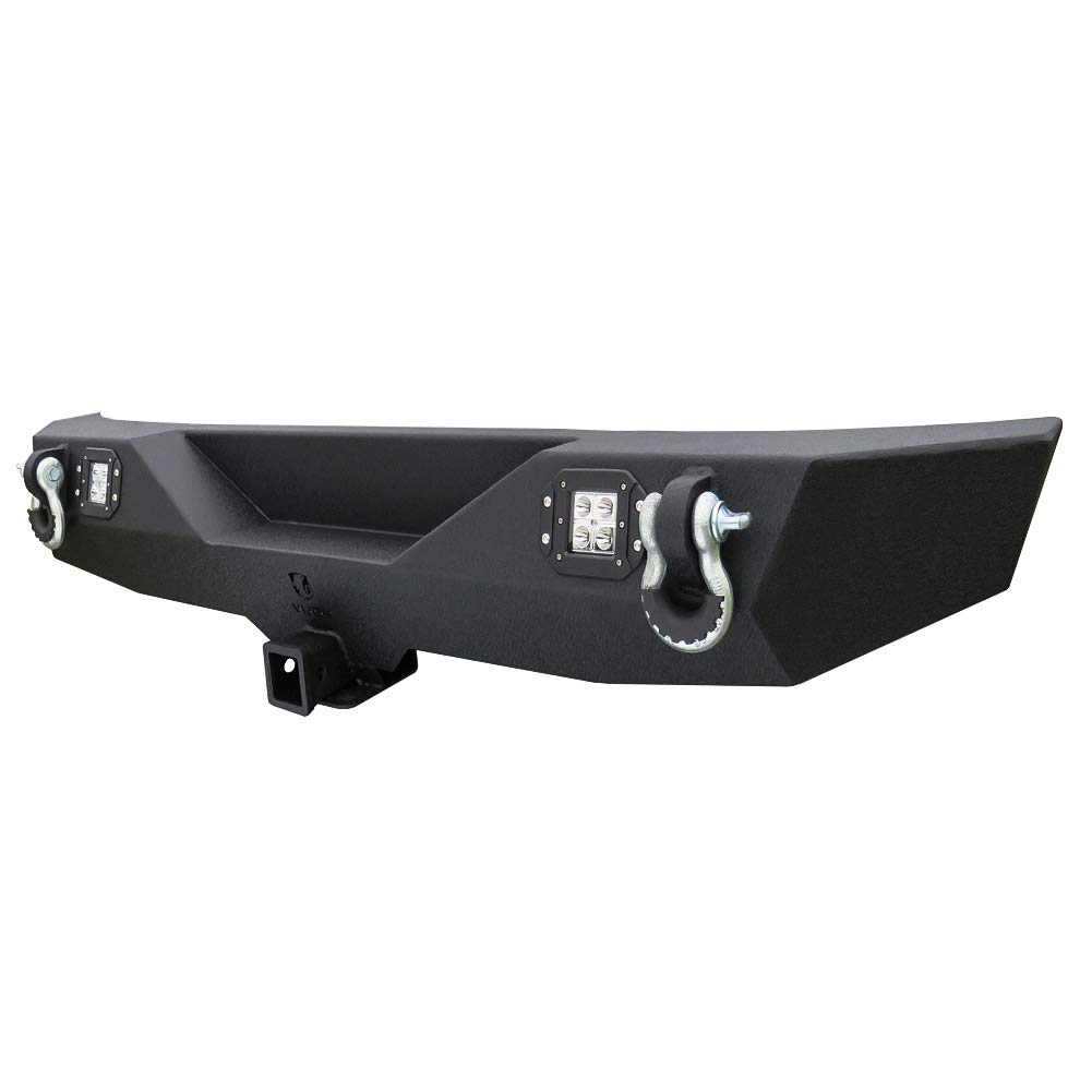 2007-2018 Jeep Wrangler JK/JKU Black Textured Steel Rear Bumper with LED Lights & D-Rings (Excludes 2018 JL Model) - Off-Road Protection & Towing Accessory