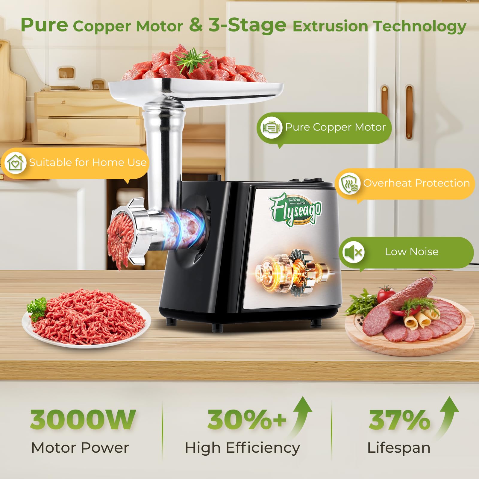 3000W Electric Meat Grinder & Cheese Grater - Multifunctional Kitchen Appliance with Juicer, Vegetable Cutter, Sausage Stuffer & Kubbe Kit - Perfect for Home Cooking, Meal Prep & BBQ Parties