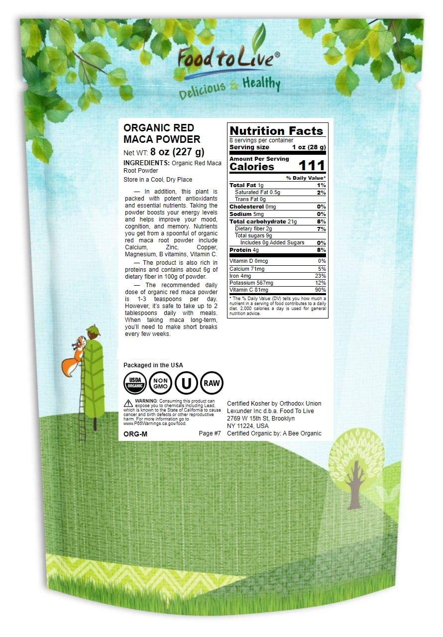 Organic Red Maca Powder 8oz - Raw Ground Peruvian Maca Root, Non-GMO, Kosher, Vegan Superfood - Energy Booster for Smoothies, Baking & Natural Wellness
