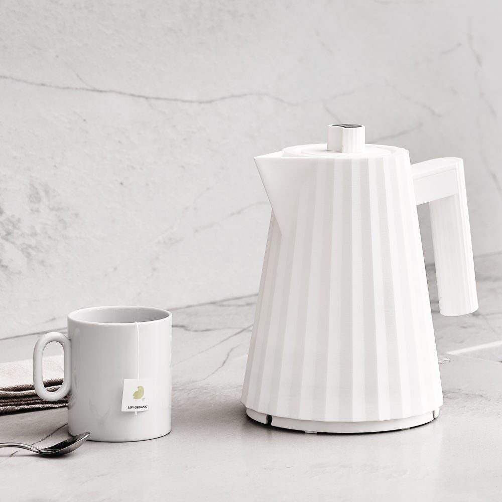 Alessi Plisse Electric Kettle 1L White - Fast Boiling Stainless Steel Water Heater for Tea, Coffee & Office Use