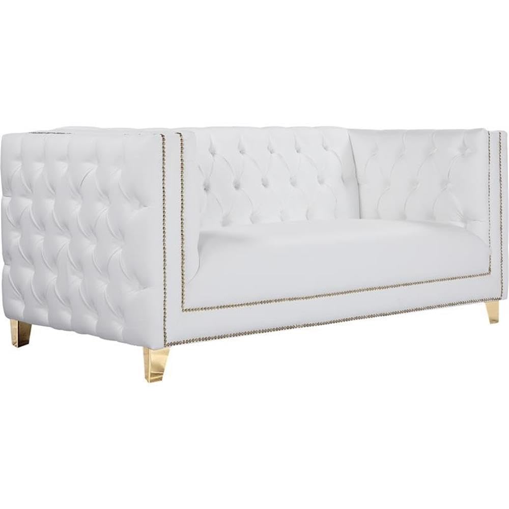 Trent Home Modern White Faux Leather & Iron Loveseat - Perfect for Living Room, Office or Small Space Decor