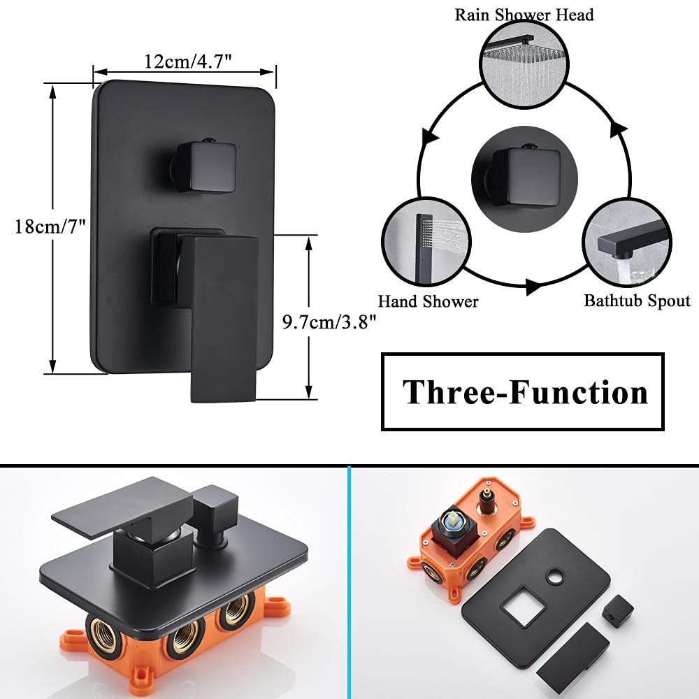 Premium Matte Black Rainfall Shower Faucet Set - 12 Inch Wall Mounted Shower System with Bathtub Mixer | Modern Bathroom Upgrade for Spa-Like Experience