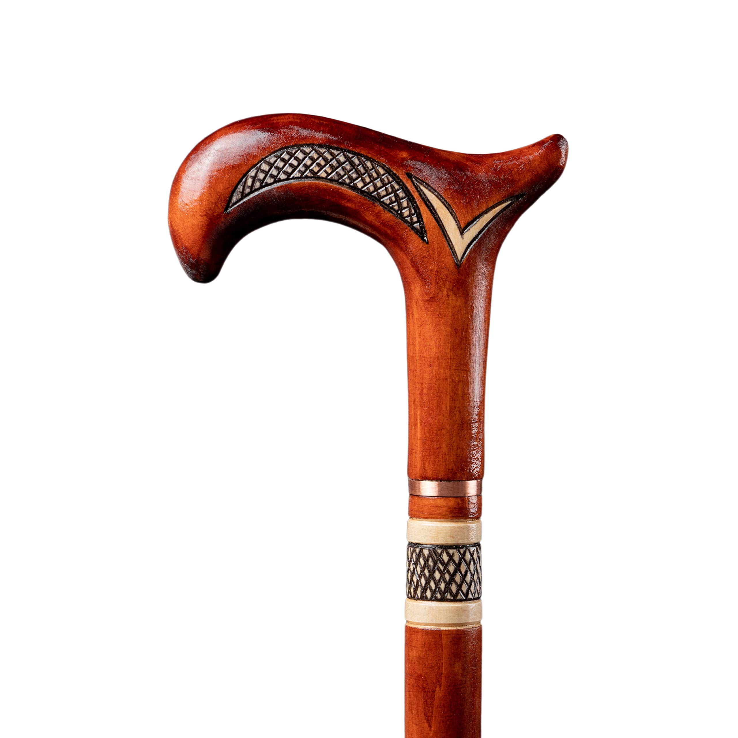 Handmade Red Carved Wooden Cane - Derby Style Walking Stick for Hiking & Support - Perfect Gift for Seniors & Outdoor Enthusiasts - Ideal for Hiking, Travel, and Daily Mobility Assistance