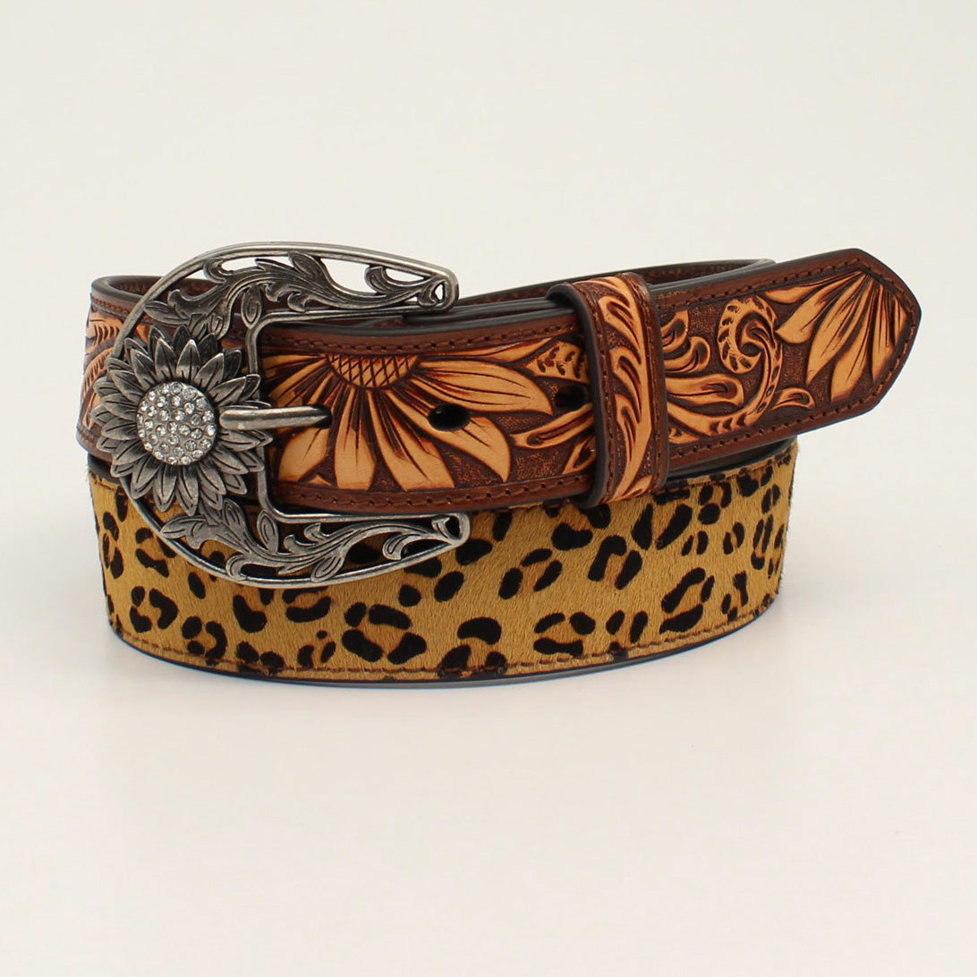 Angel Ranch Women's Leopard & Sunflower Tooled Western Belt - Stylish Accessory for Jeans, Dresses & Boho Outfits