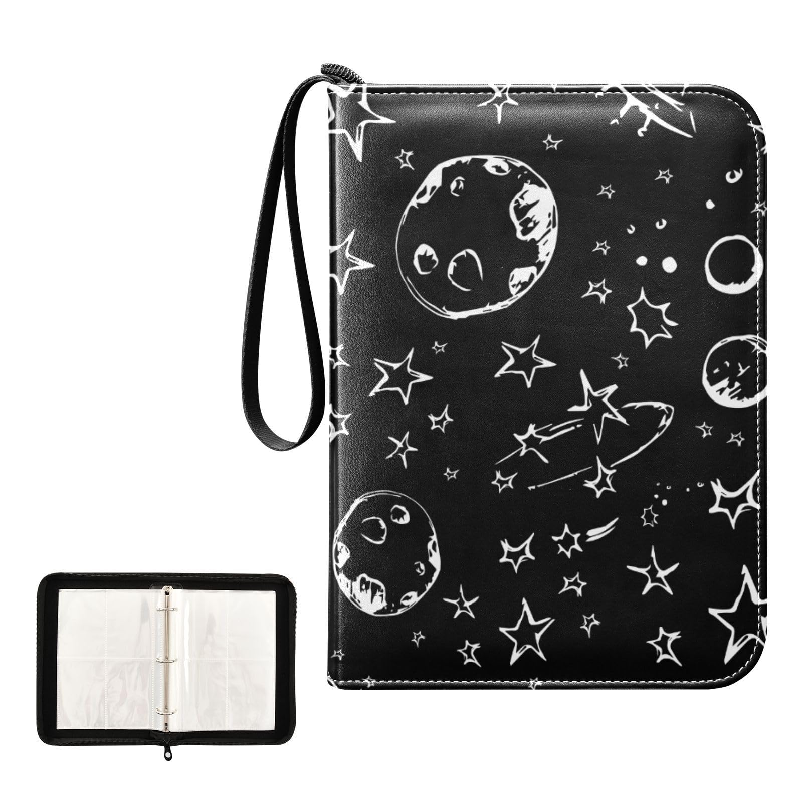 Space Planets Stars Black 4-Pocket Trading Card Binder with 50 Removable Sleeves - 3-Ring Card Album Holds 400 Cards - Perfect for Sports, Gaming & Collectible Cards - Ideal for Boys, Girls & Card Game Enthusiasts