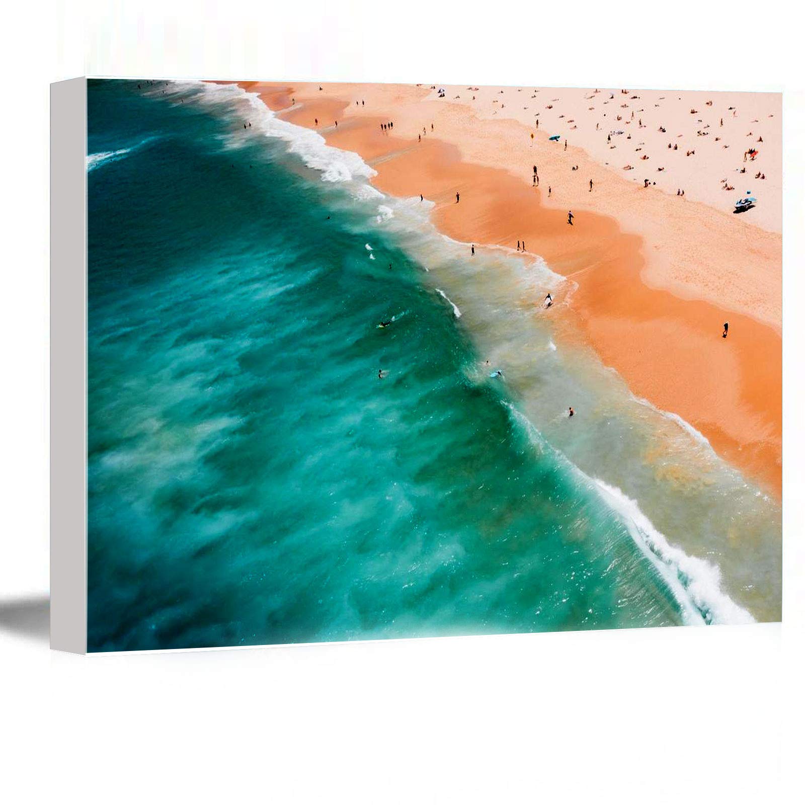 Modern Beach Aerial Photo Wall Art Print - 16''x24'' Framed Canvas Decor for Bathroom & Living Room - Bondi Sydney Australia Ocean Scenery - Perfect for Coastal Home Decor & Office Wall Art