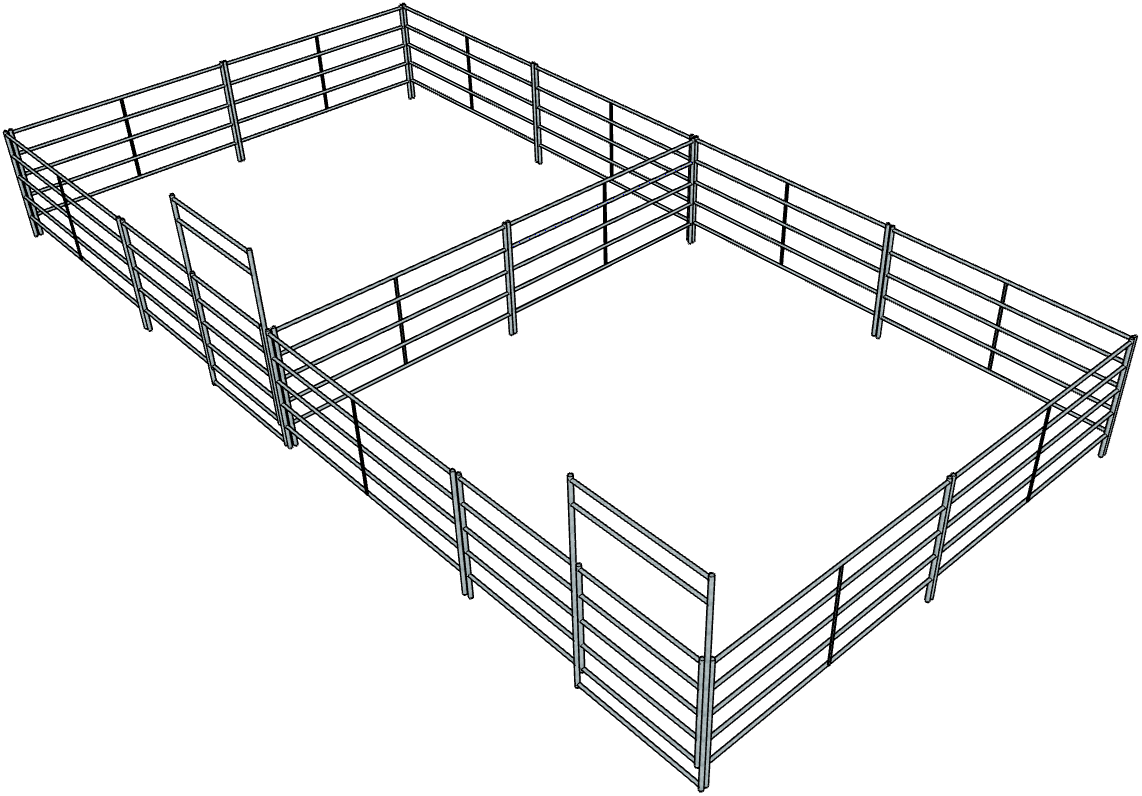 2 Side by Side Galvanized 20 Ft X 20 Ft 5 Rail Stall Kits - Heavy Duty Horse Stall Panels for Barns & Stables | Perfect for Livestock Shelters, Riding Arenas & Farm Fencing