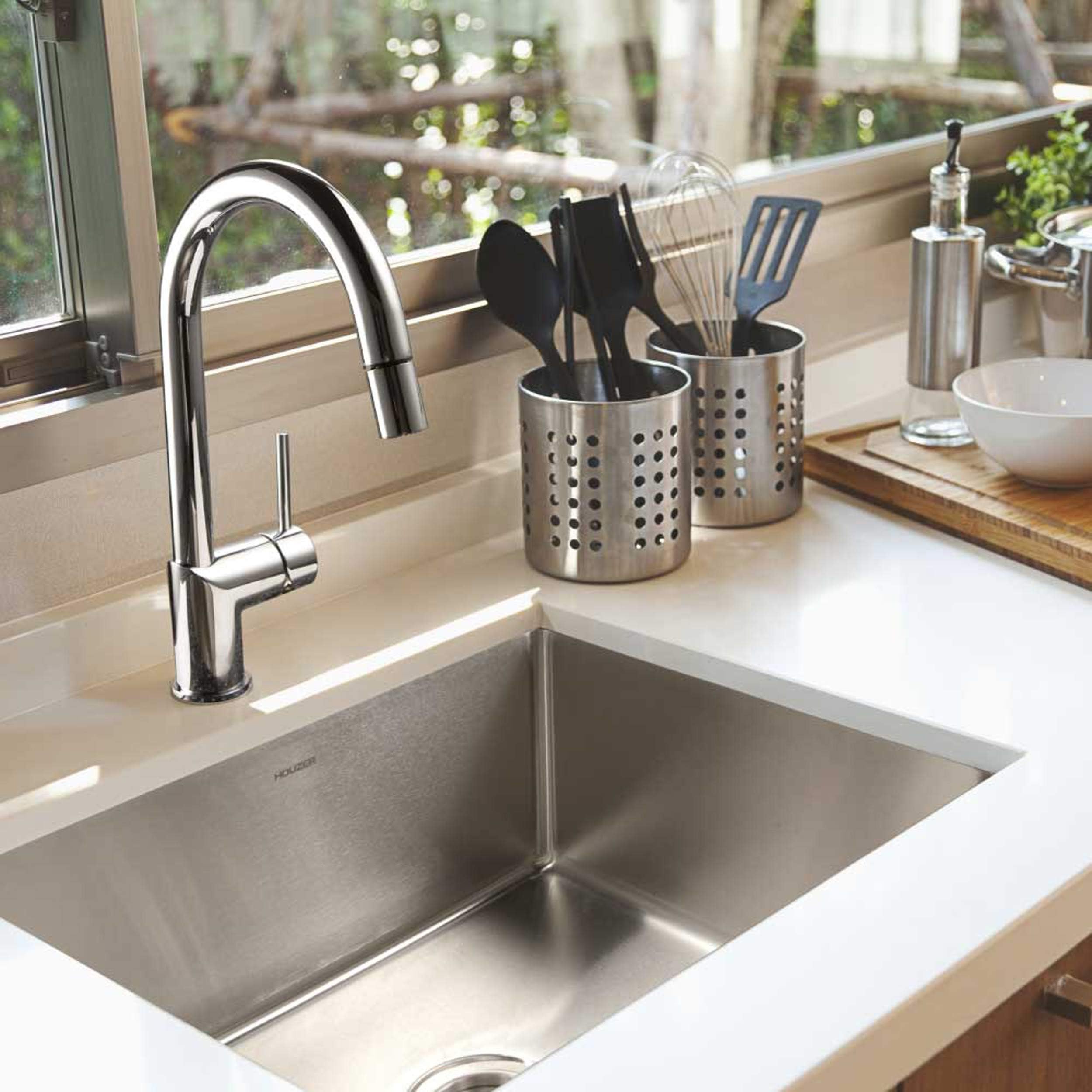 HOUZER NOS-4100-1 23-1/16 x 18 Inch Stainless Steel Kitchen Sink - Undermount Single Bowl, Commercial Grade 16 Gauge, Noise Reduction for Modern Home & Restaurant Use