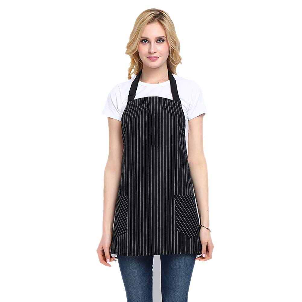 Somotersea Adjustable Bib Kitchen Apron with Pockets - Pinstripe Design for Cooking, Baking & Grilling - Perfect for Chefs, Home Cooks & BBQ Enthusiasts