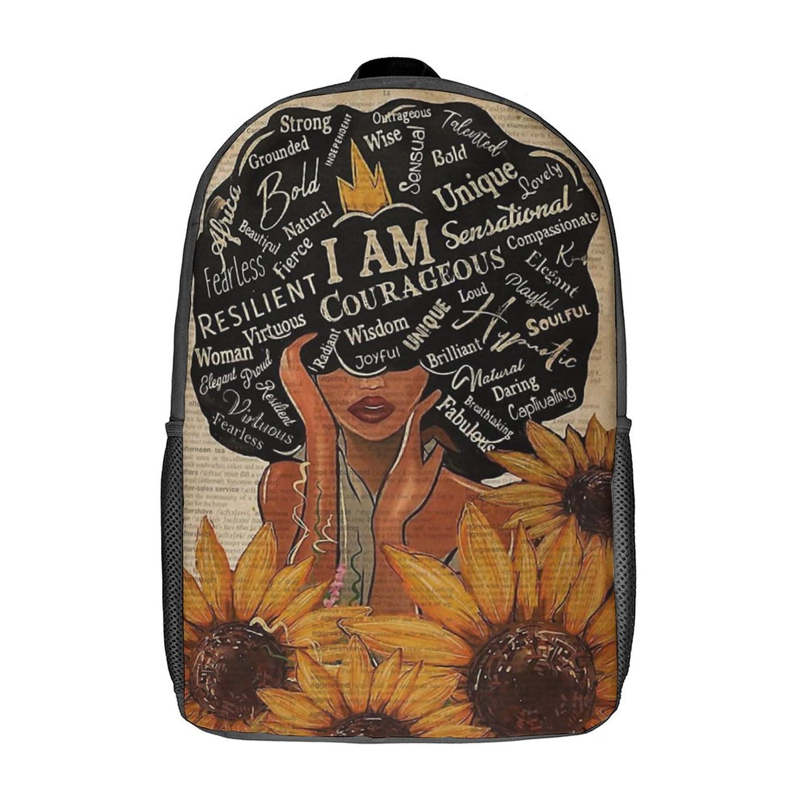 ANZIKEJI Stylish African American Women's Backpack - 17 Inch Laptop Bookbag for Work, School & Travel | Durable Black Girl Backpack with Sunflower Design | Perfect for Office, College, Picnic & Daily Commute
