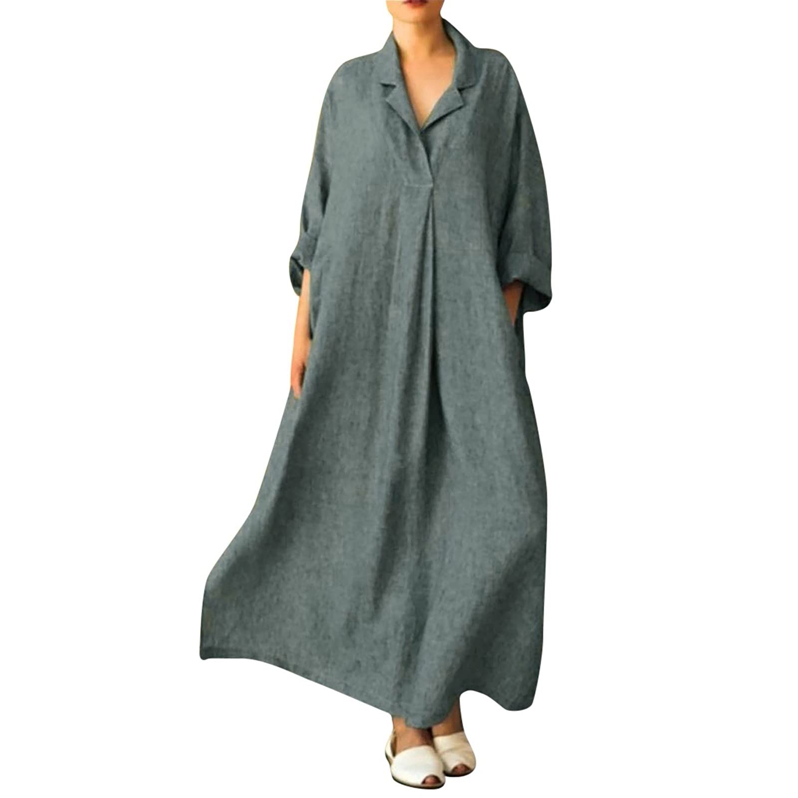 SERYU Women's Plus Size Solid Linen Dress - Casual Loose Fit Long Dress with Pockets | Perfect for Summer Outings, Beach Vacations & Everyday Wear