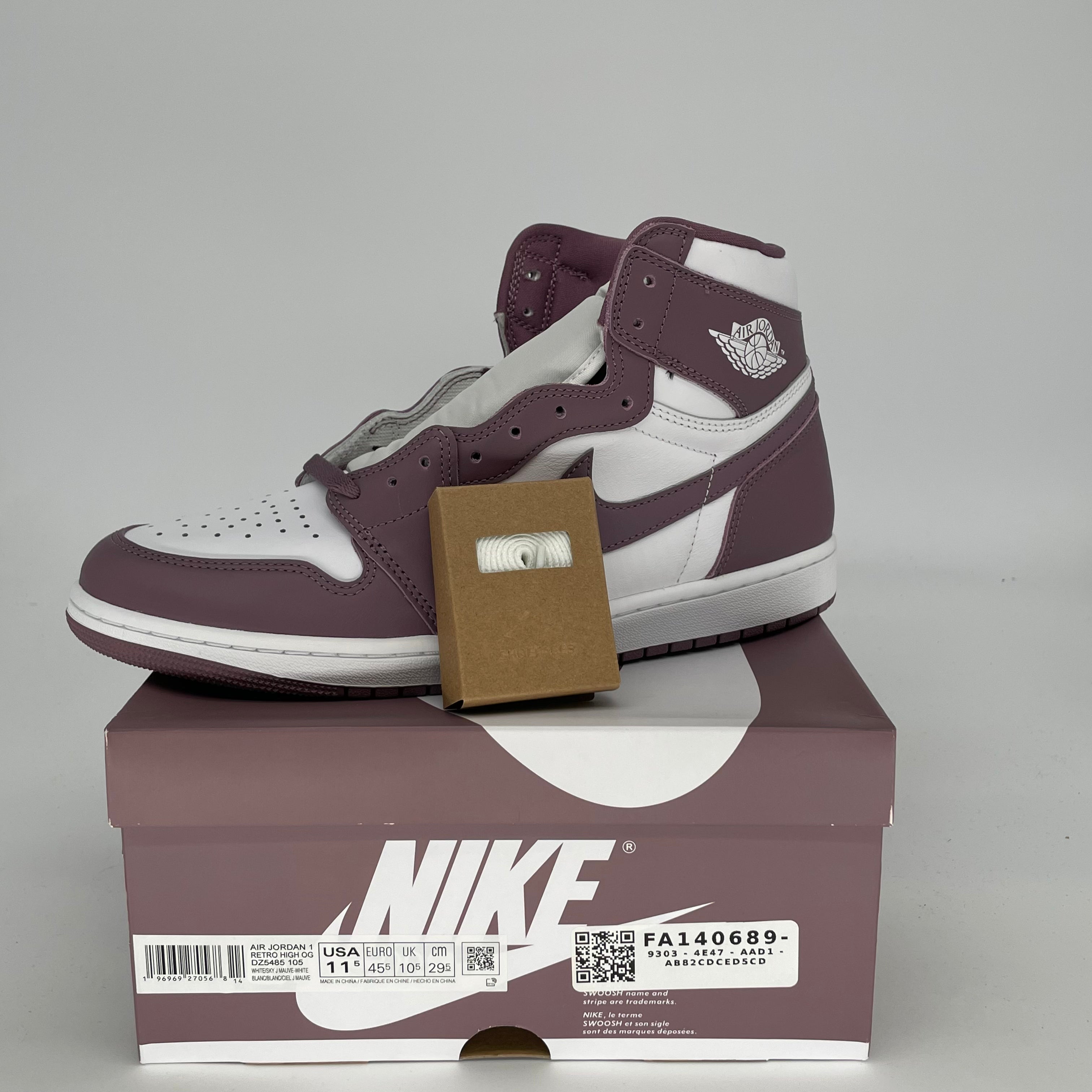 AIR JORDAN 1 MAUVE SNEAKERS - SIZE 11.5 MEN'S (DZ5485-105) - Retro Basketball Shoes for Casual Wear & Street Style Fashion