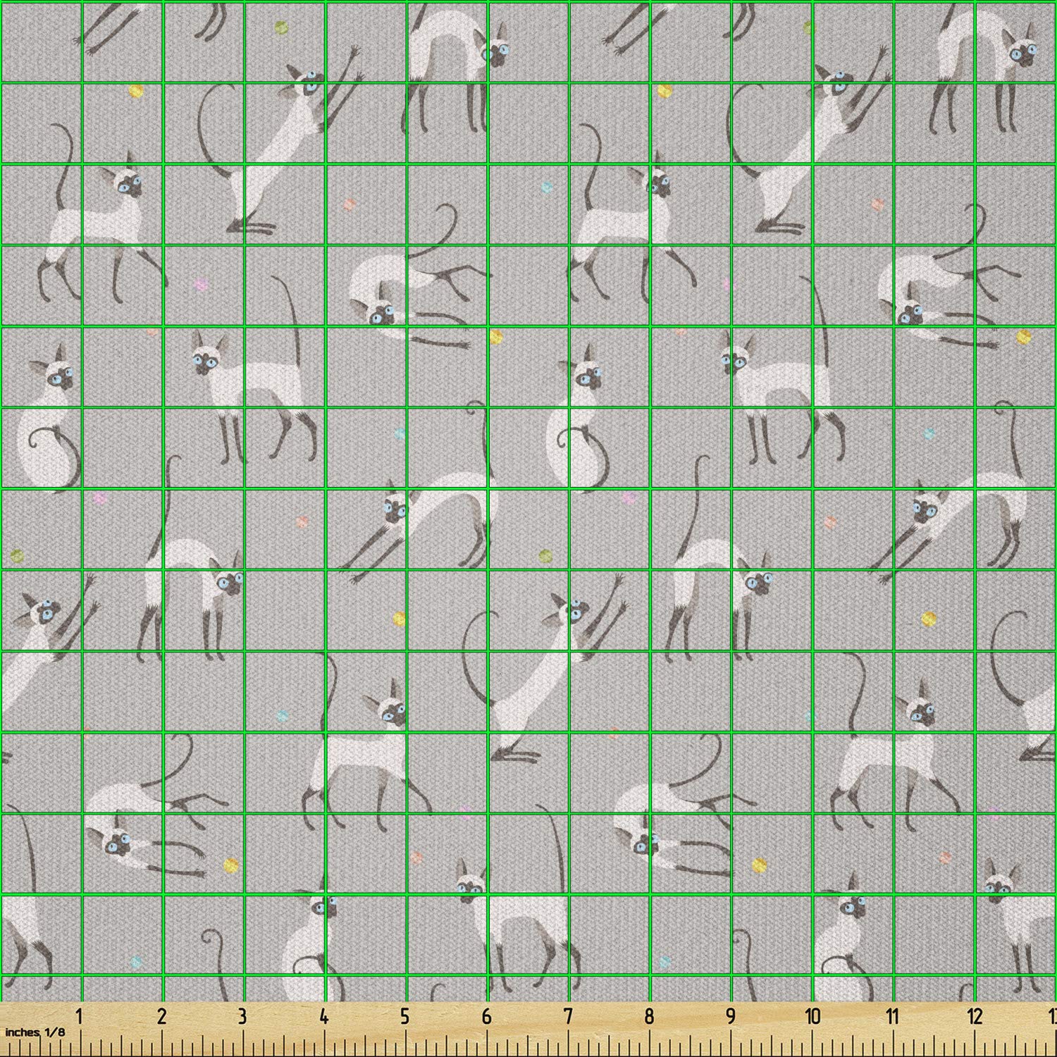 Ambesonne Stretch Knit Fabric - 10 Yards Pale Grey with Siamese Cat Wall Design for Clothing Sewing & Arts Crafts | Perfect for DIY Dresses, Quilts, and Home Decor Projects