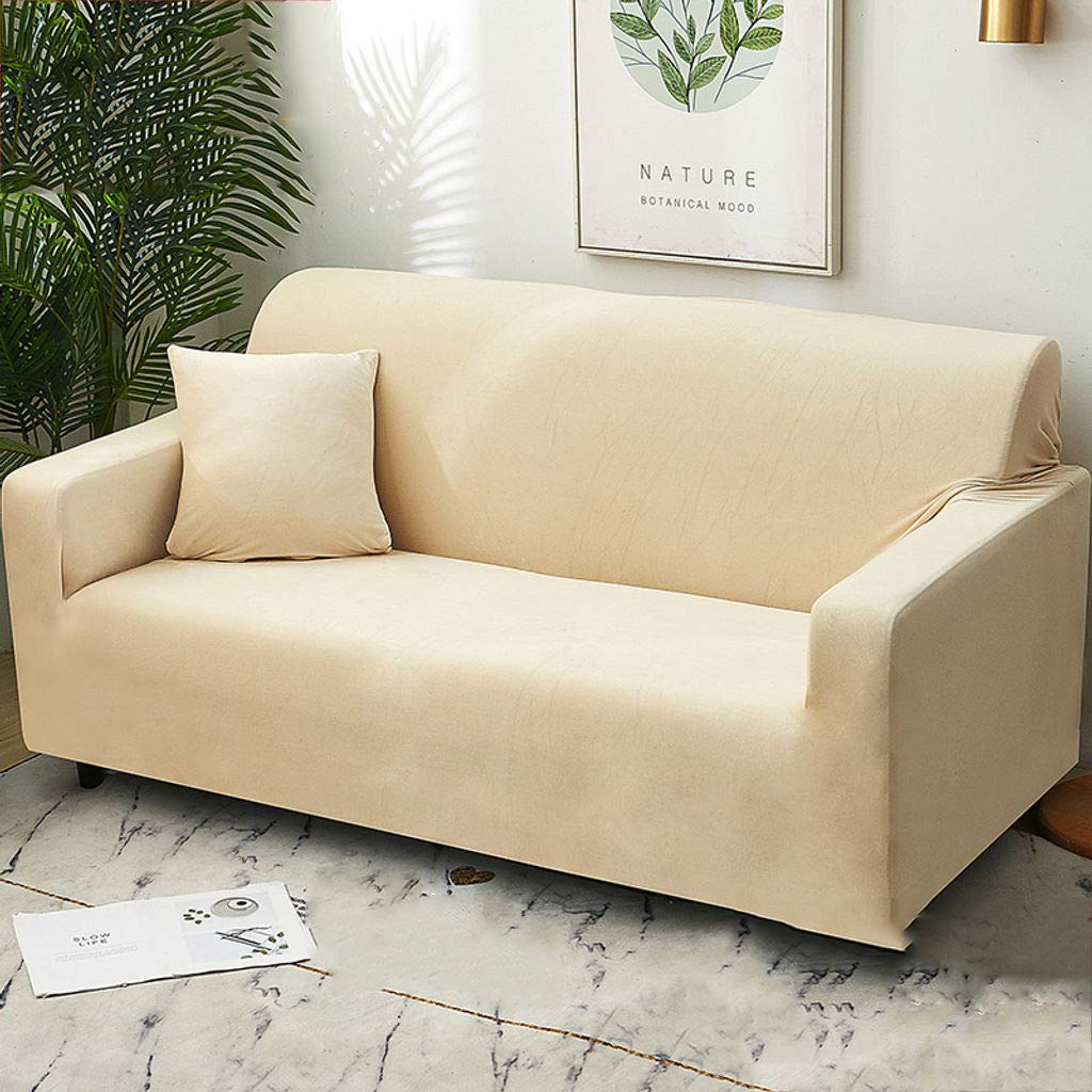 BEIGOO Stretch Sofa Cover - Plush Soft Couch Slipcover for Winter, Washable Solid Color Furniture Protector (75-91 inch) - Perfect for Living Room, Bedroom & Home Decor Protection