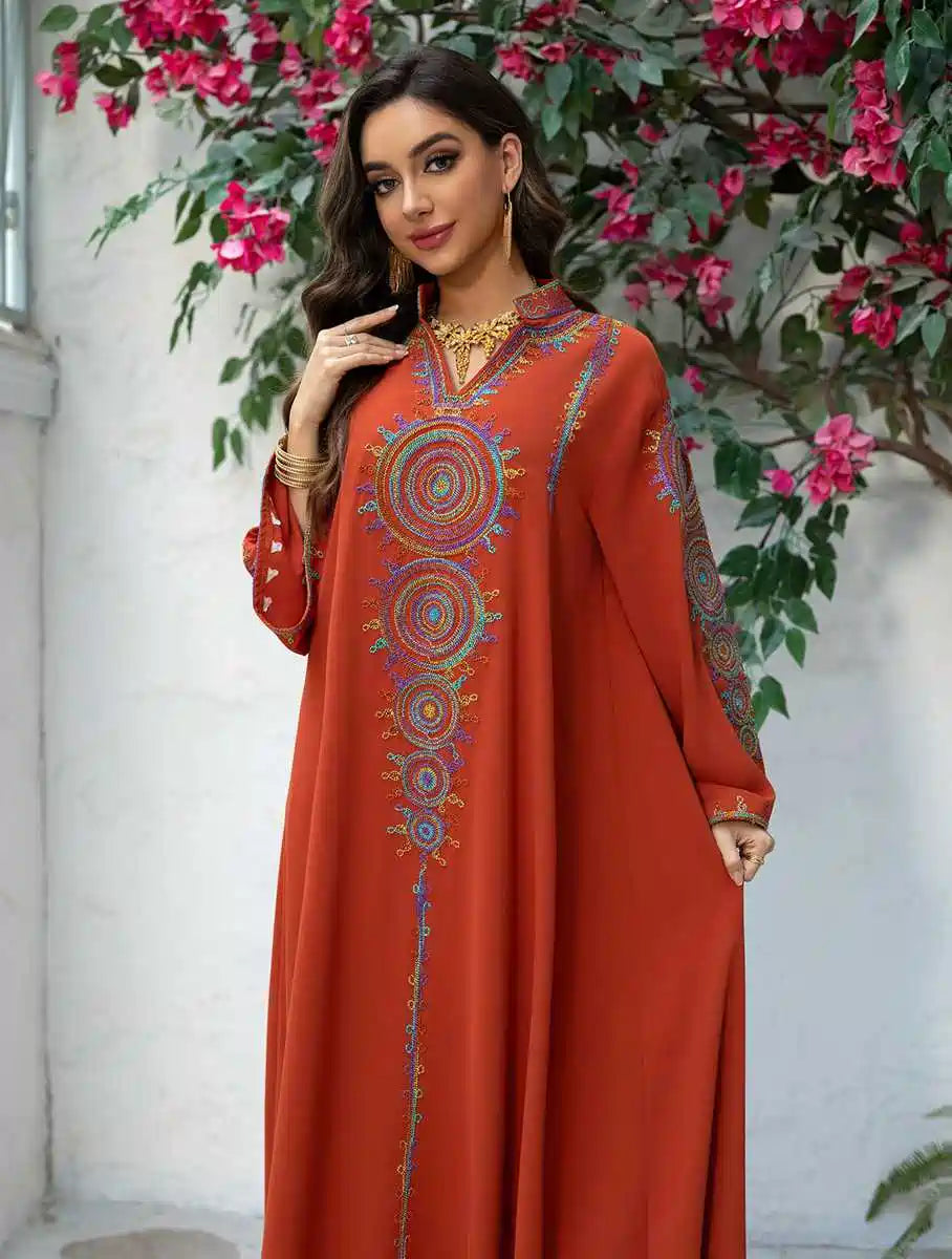 Elegant Eid Jalabiya Caftan Dress for Women - Traditional Embroidered Kaftan Gown - Perfect for Eid Celebrations, Weddings & Special Occasions