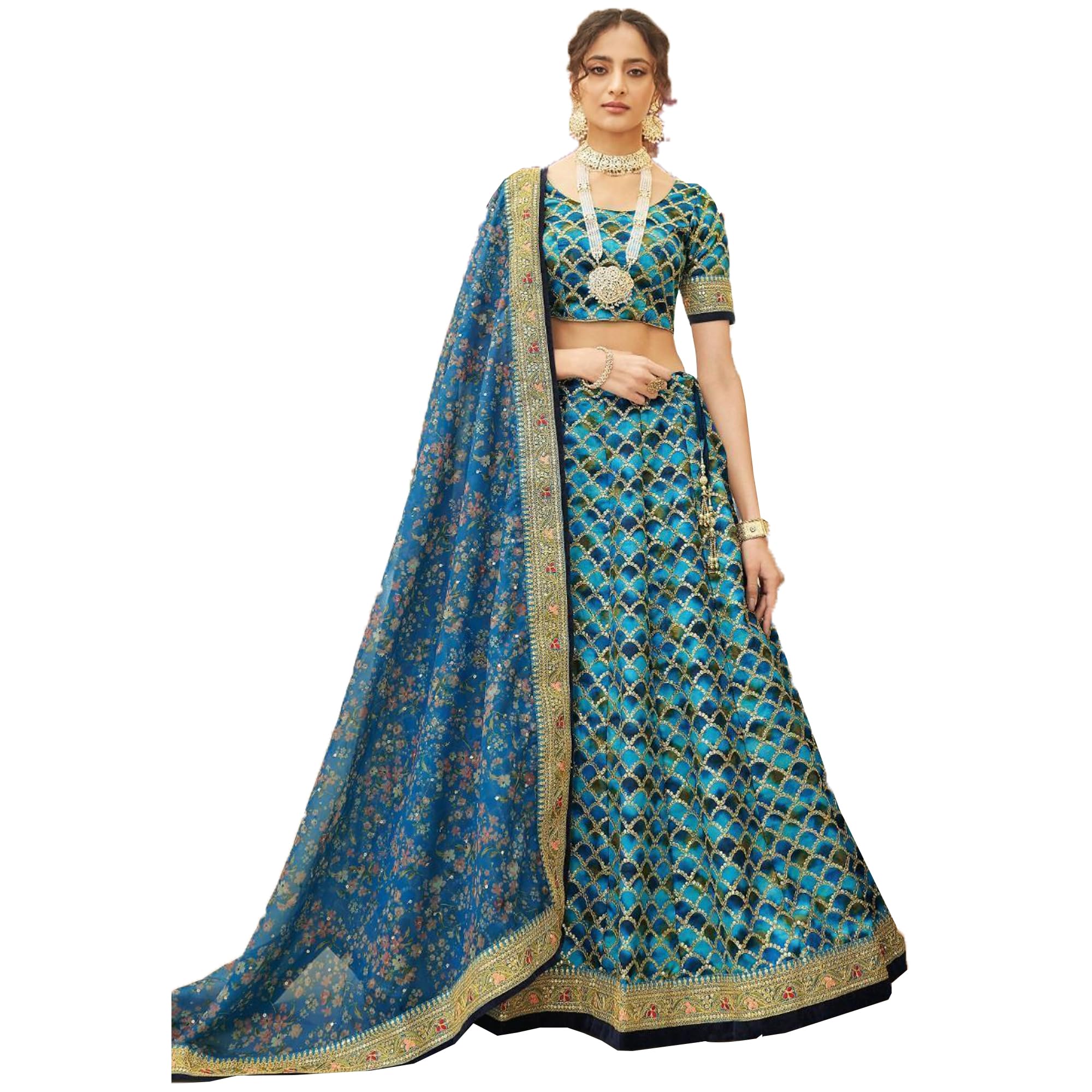 Elegant Women's Net Embroidery Lehenga Choli - Semi Stitched Indian/Pakistani Party Wear Ghagra for Weddings & Festivals
