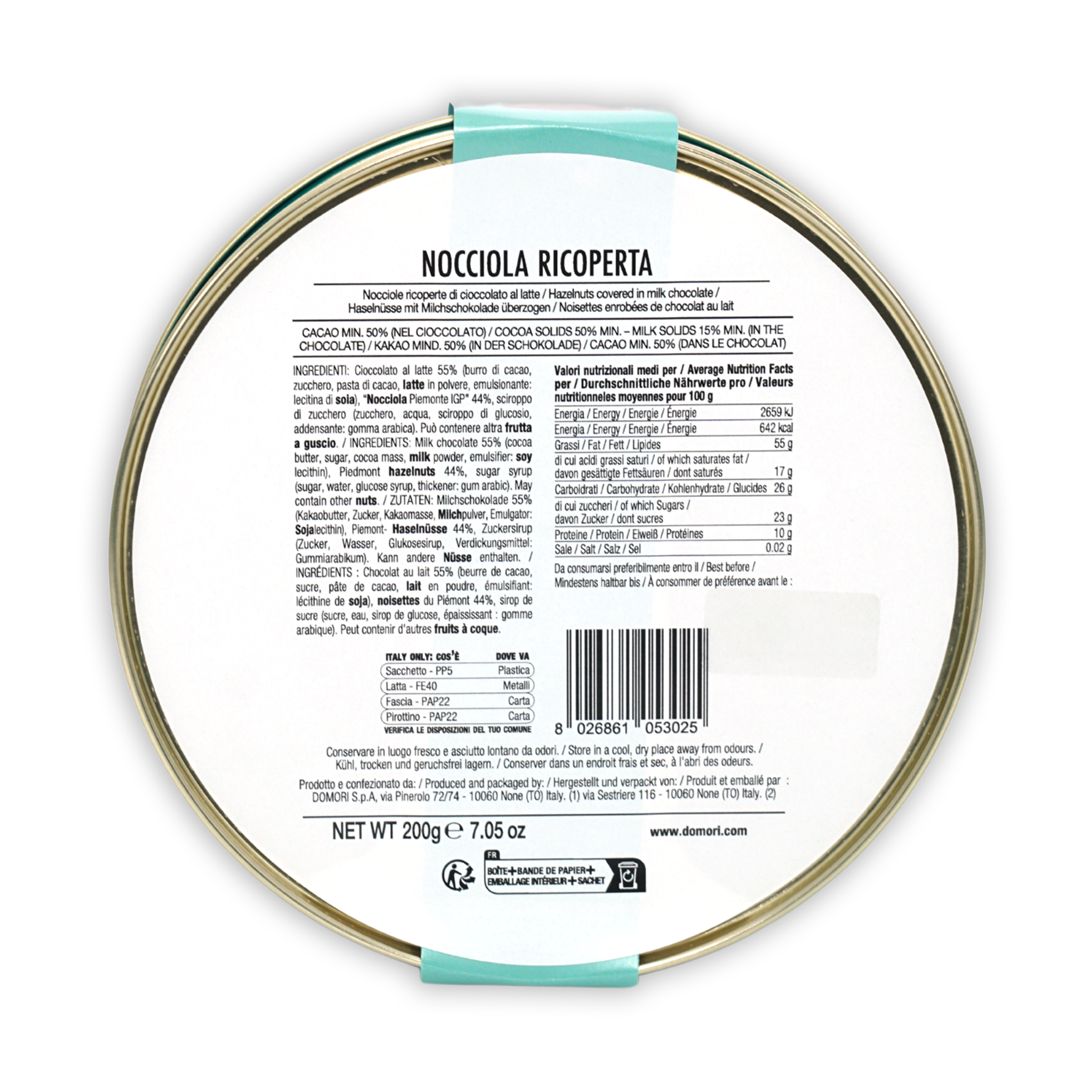 Premium Domori Milk Chocolate Covered Hazelnuts - 50% Cocoa Gourmet Italian Chocolate Gift Tin - Perfect for Holidays, Birthdays & Corporate Gifting